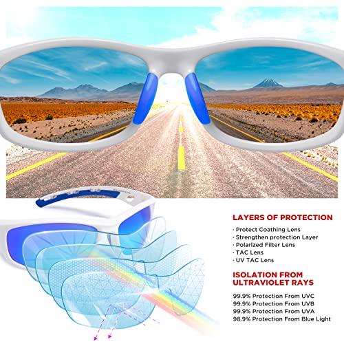 RIVBOS RIVBOS Polarized Sports Sunglasses Driving Sun Glasses Shades for Men Women for Cycling Baseball Running RB833-White&Blue
