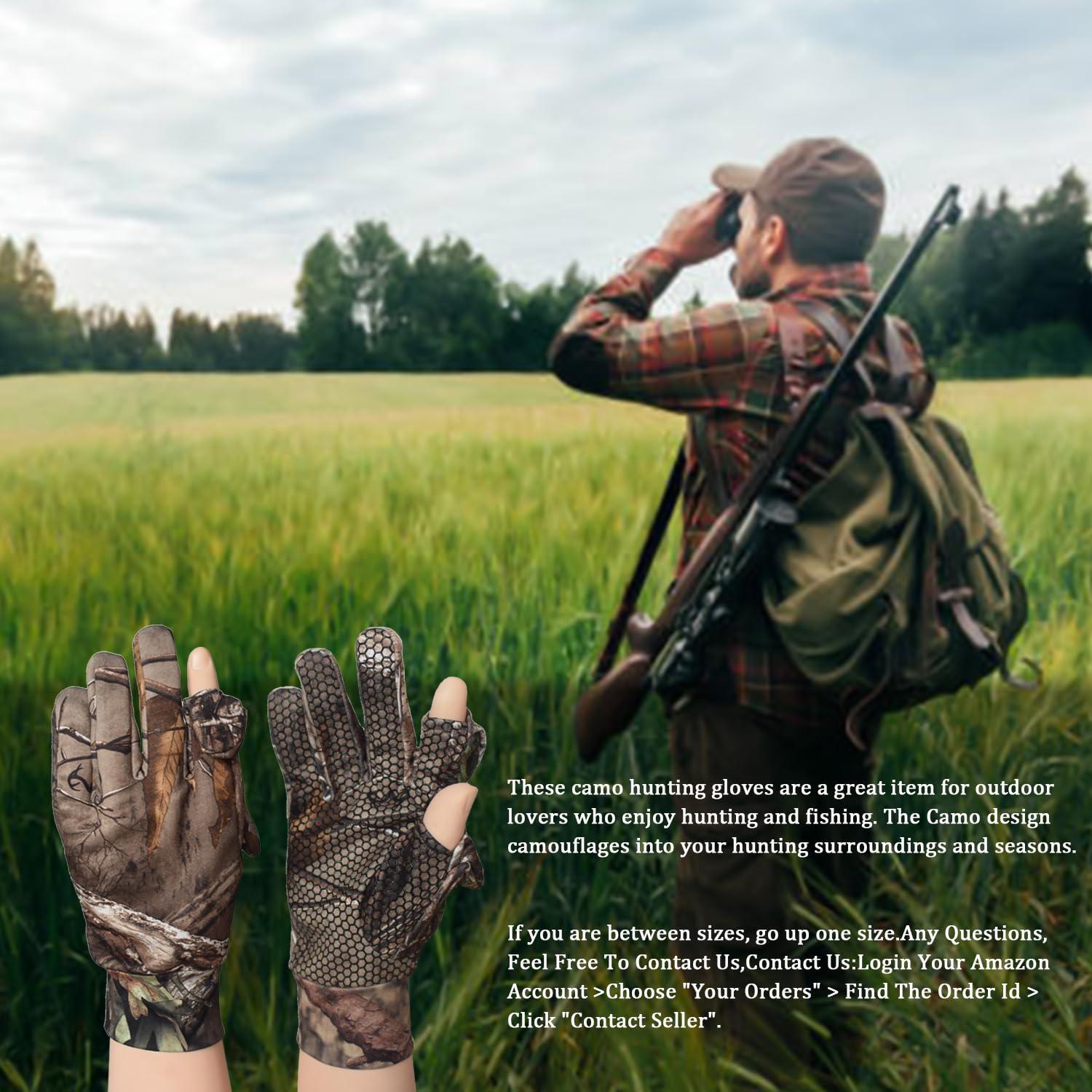 Favuit Favuit Camouflage Hunting Gloves, Lightweight Anti-Slip Full Finger Fingerless Touchscreen Camo Gloves Outdoor Tactical Hunting Gear Archery Accessories for Turkey Fishing Airsoft (Camo L)