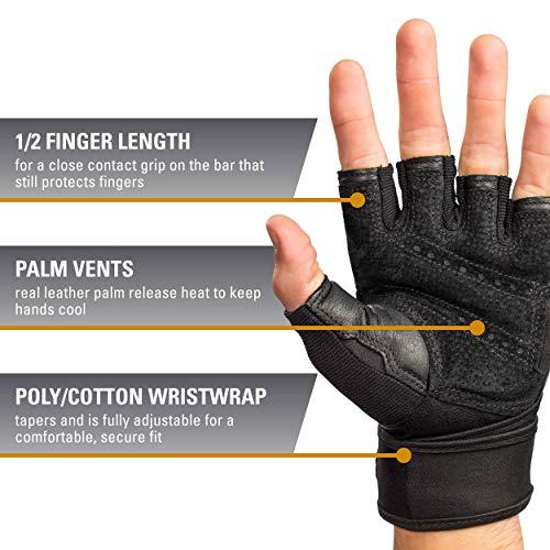 Harbinger Harbinger Pro Wristwrap Weightlifting Gloves with Vented Cushioned Leather Palm (Pair), X-Large, Black