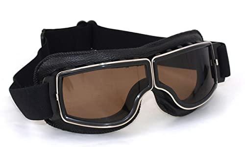 CRG Sports CRG Sports Motorcycle Goggles Vintage Aviator Pilot Style Leather Cruiser Scooter Motocross Goggles for Men, Women,Adults