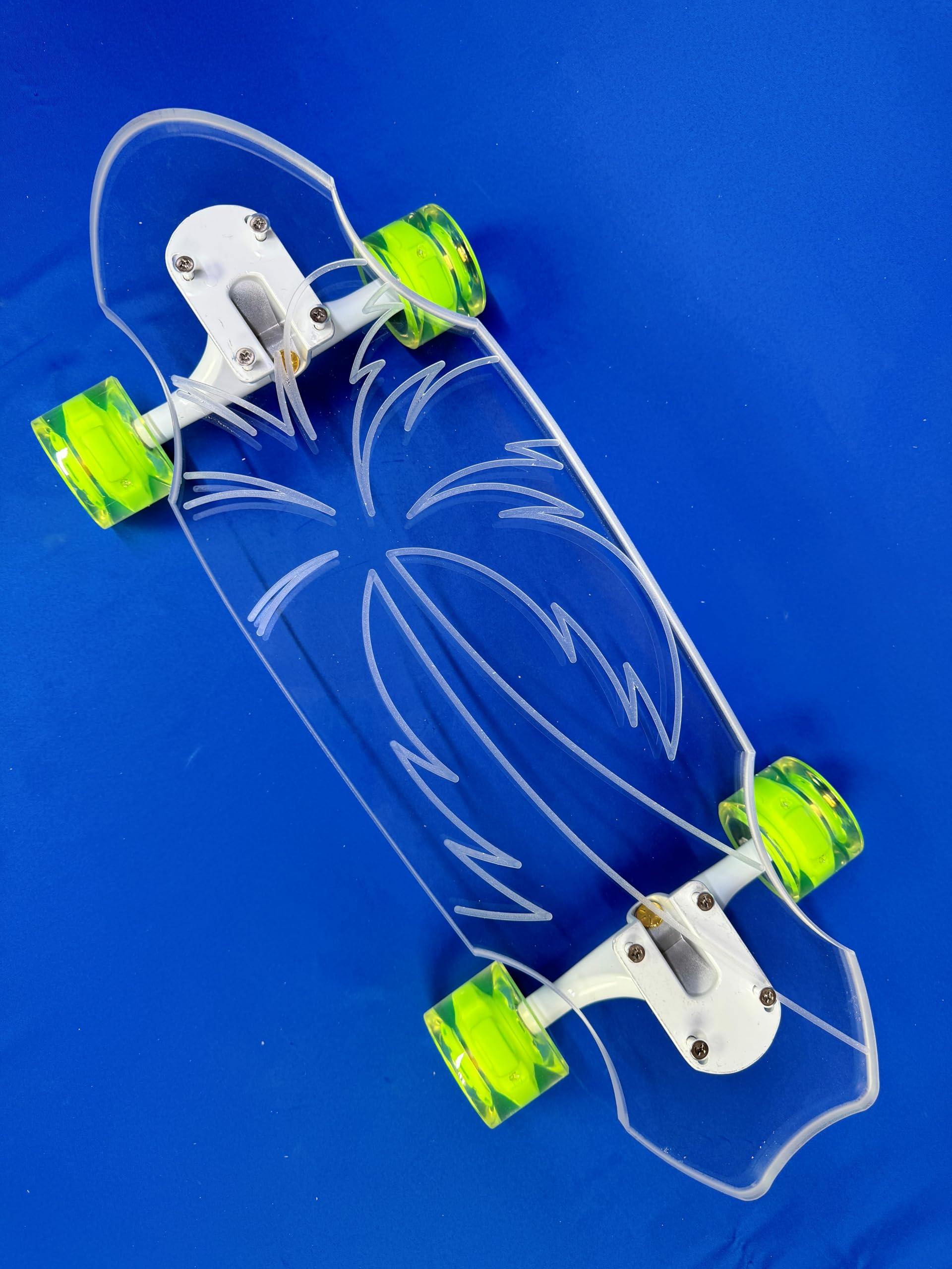 GHOST BOARDS GHOST BOARDS 24\'\' Penny Ghost Board Acrylic Mini Skateboard with LED Wheels | Travel-Size, Easy to Ride Penny Bored | Longboard Skateboard Adult & All Ages. Great for Beginners (Palmtree)