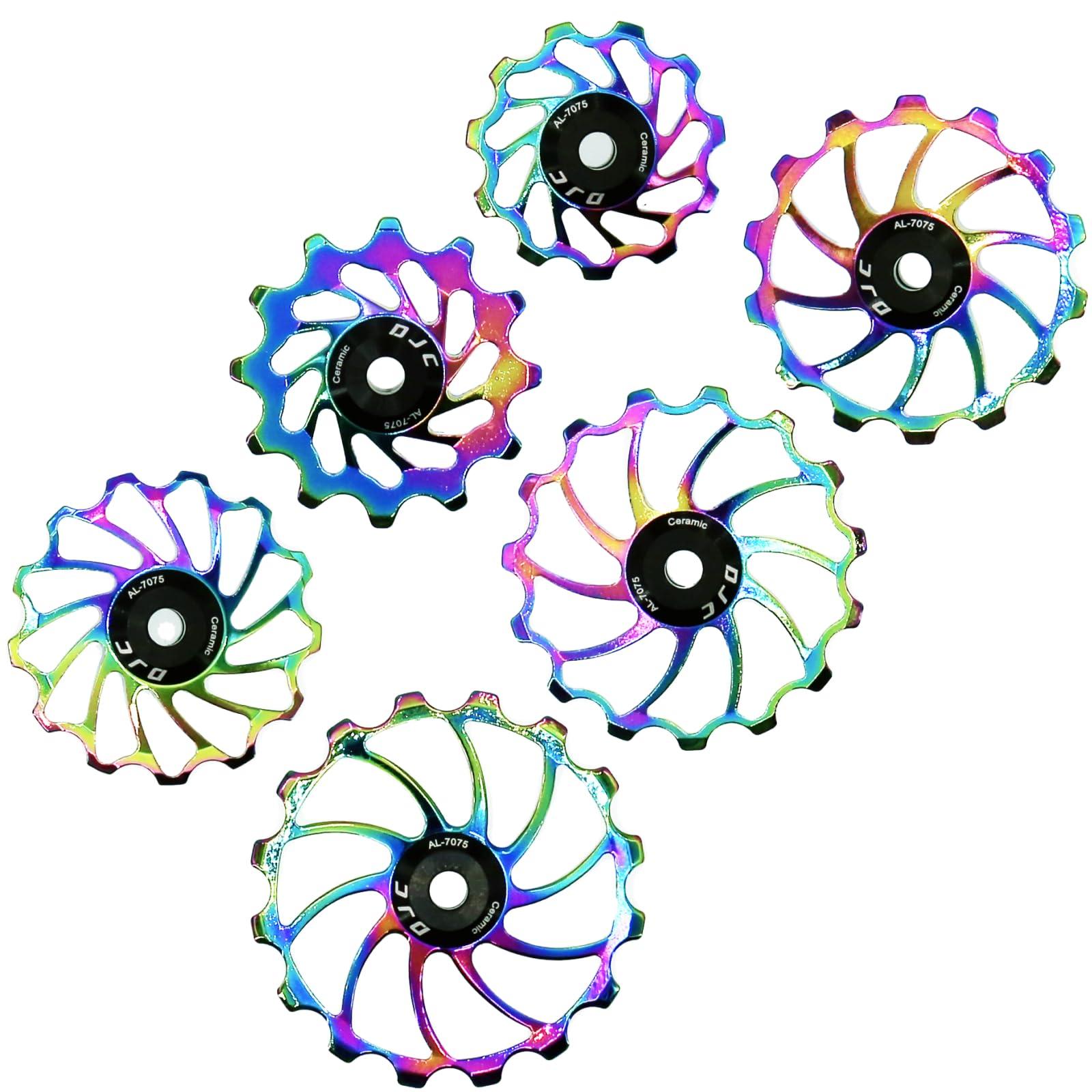 DJC Components DJC Bike Ceramic Bearing Pulley Wheel 2pcs Guide Roller 11T 12T 13T 14T 15T 16T MTB Road Bike Rear Derailleur for Shimano for Sram Pulley oilslick (oilslick, 2pcs 12T)