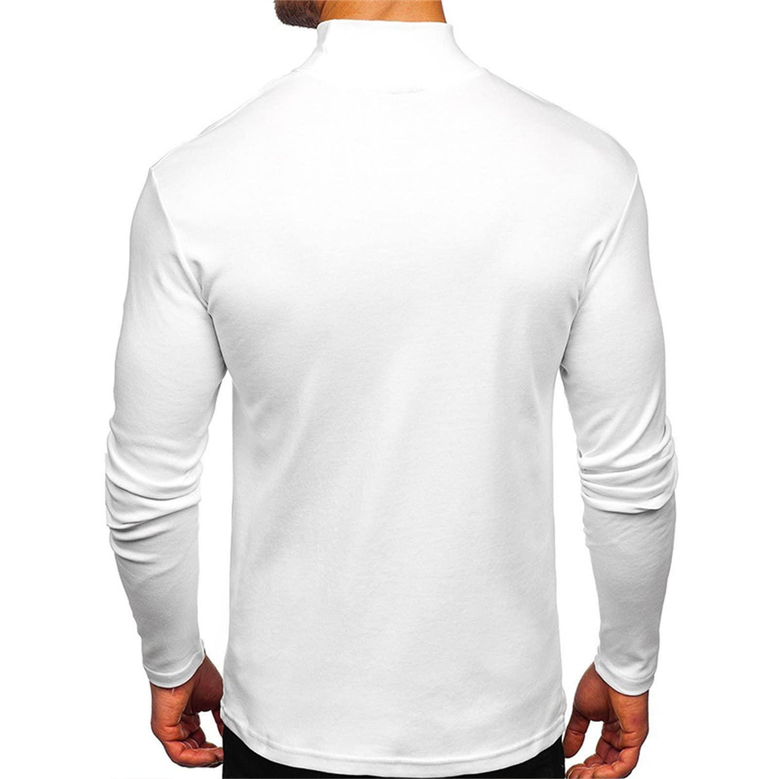 NineFit Basics Men's Mock Neck Long Sleeve T-Shirt Half Turtleneck Casual Pullover Top Basic Designed Slim Lightweight Solid Tee (White,Small)