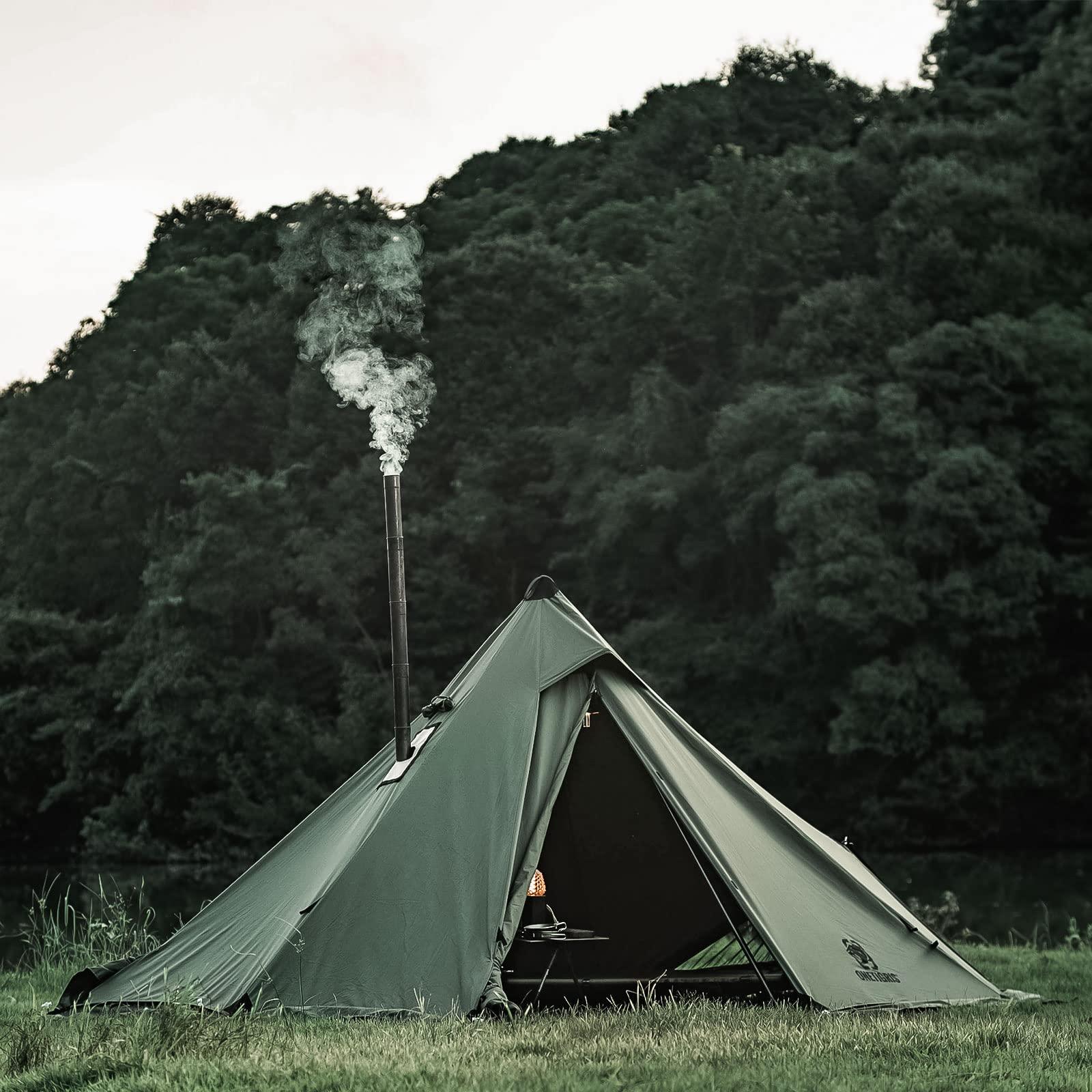 ONETIGRIS OneTigris Conifer Canvas Hot Tent with Stove Jack, Fire Retardant Teepee for Adults, Snow Skirt for Winter Camping, Travel, Bushcraft