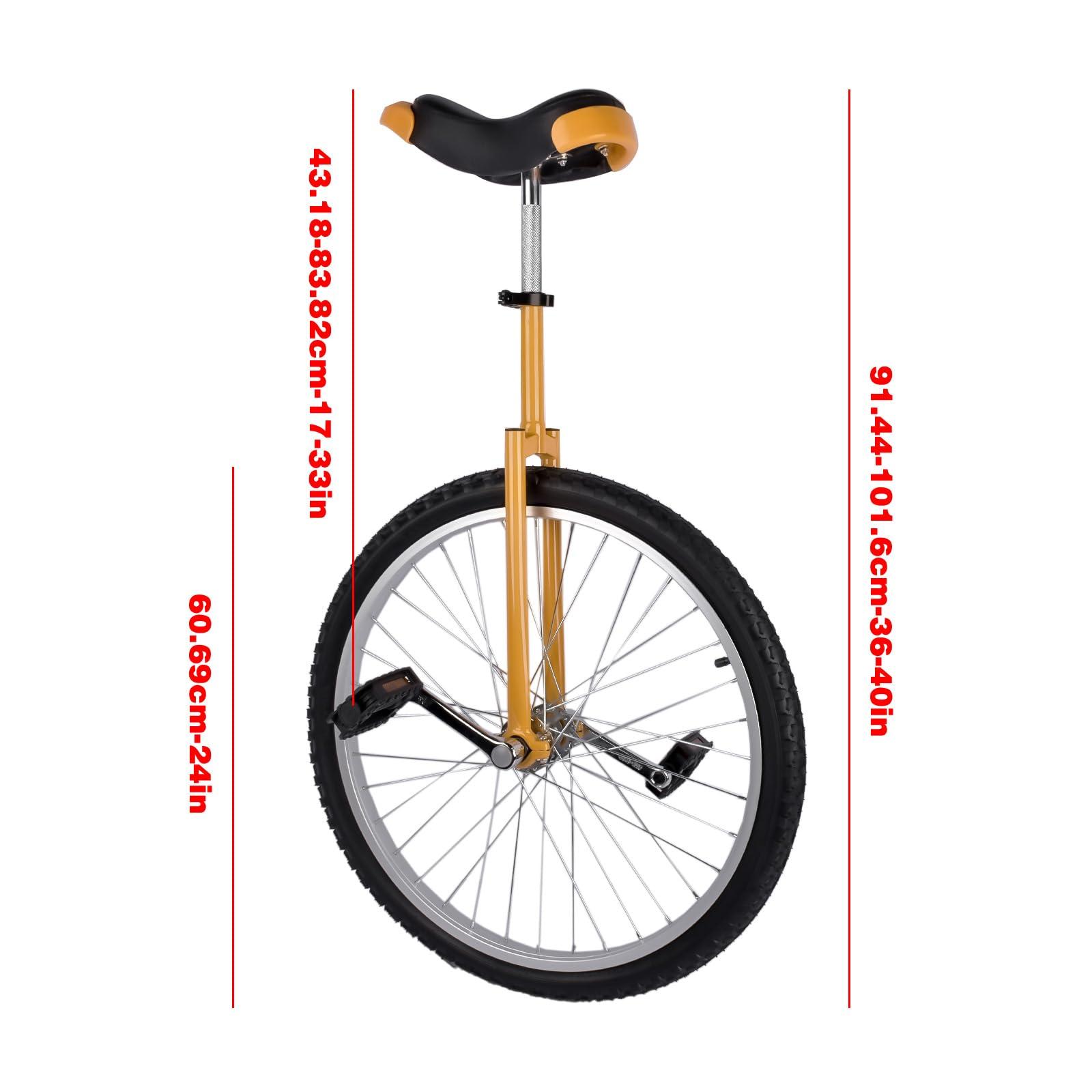 NineFit Basics 24 Inch Unicycle for Kids and Adults One Wheel Unicycle Bike with Adjustable Seat for Exercise Fun Entertainment Circus Performances, Unicycle for Beginners Easy Assembly Yellow