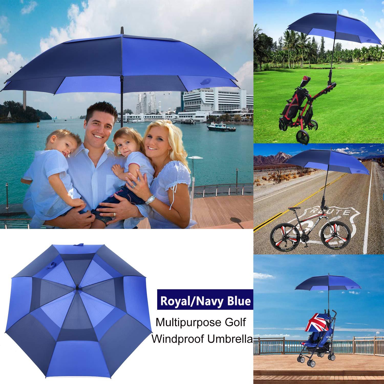 MRTLLOA MRTLLOA Automatic Open Golf Umbrella, Extra-Large Oversized Double Canopy Vented Windproof Waterproof Stick Rain Golf Umbrellas for Men and Women(Royal Navy Blue/68 in)