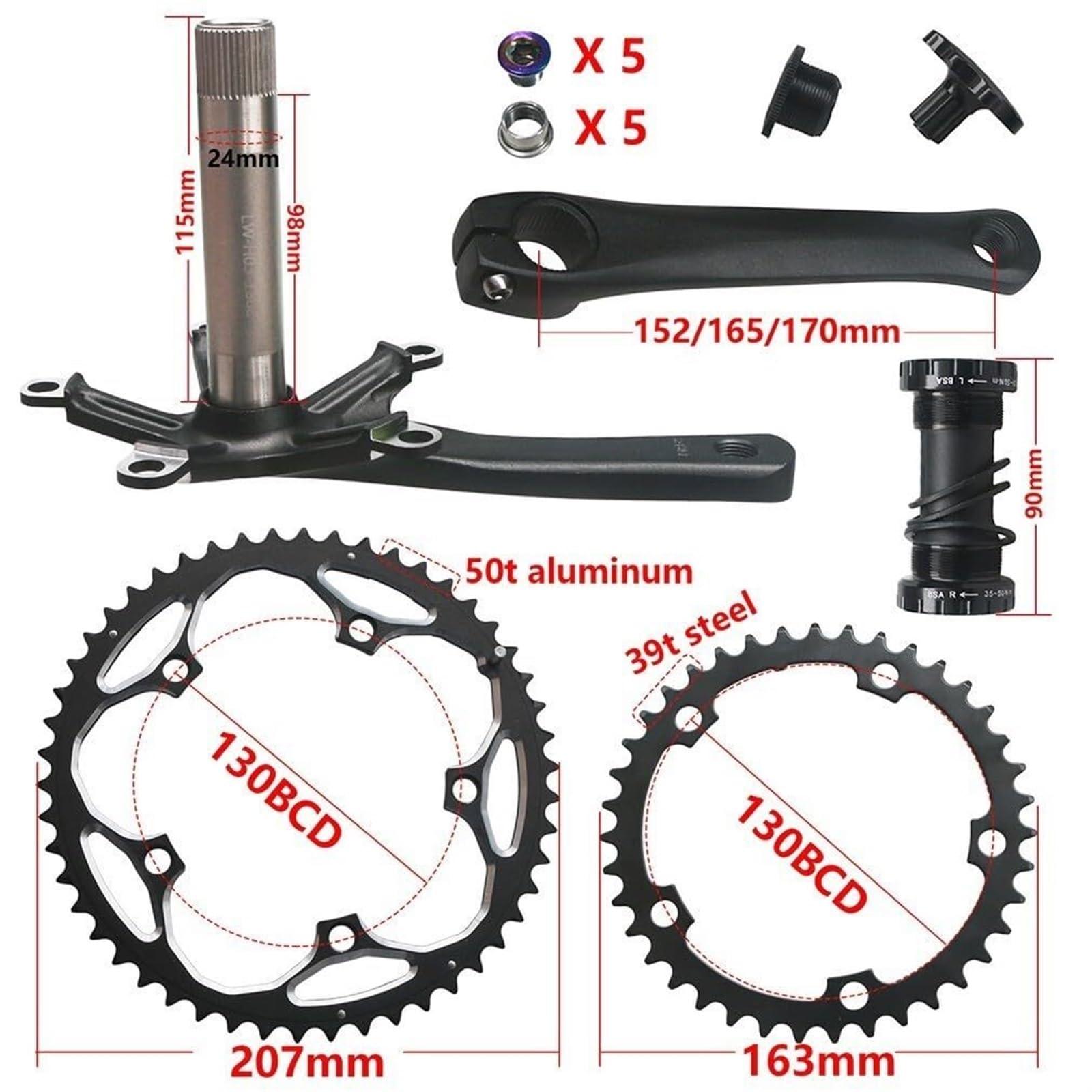 KLYso KLYso Crank Length 152mm/165mm/170mm 39T/50T Discs BCD130mm Road Bike Hollow One Piece Teethers Compatible with Single/Double Discs Road Bike Crank Bicycle Crank(BKA,152MM)