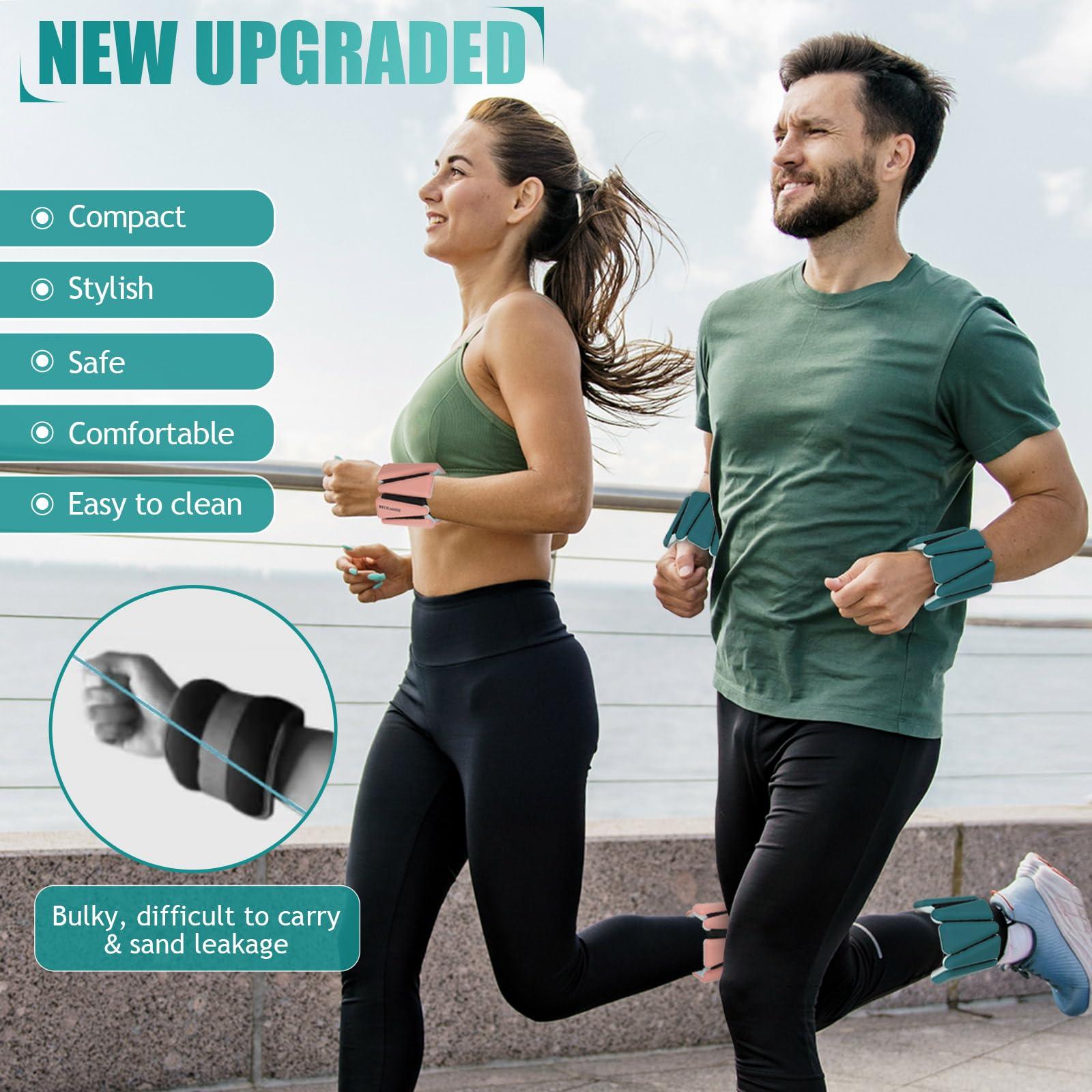 BECOJADDE BECOJADDE Wrist Ankle Weights Adjustable Training Intensity for Strength Training Walking Running Yoga Pilates Jogging for Women Men Set of 2 (2 lb Each), Pewter Deep Emerald