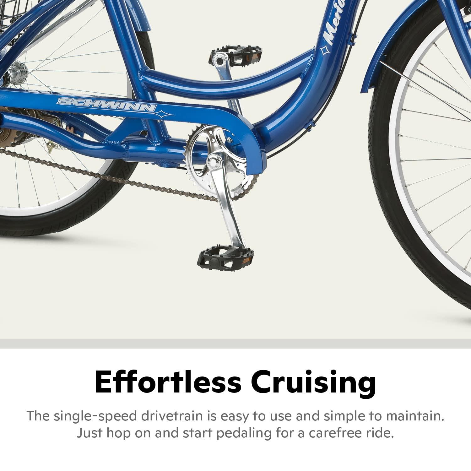 Schwinn Schwinn Meridian Adult Tricycle, 26 Inch Bike for Women and Men, Single-Speed Adult Trike, Low Step-Through Frame, Springer Cruiser Seat, Upright Riding Position, Bike with Basket, Tricycle for Adults