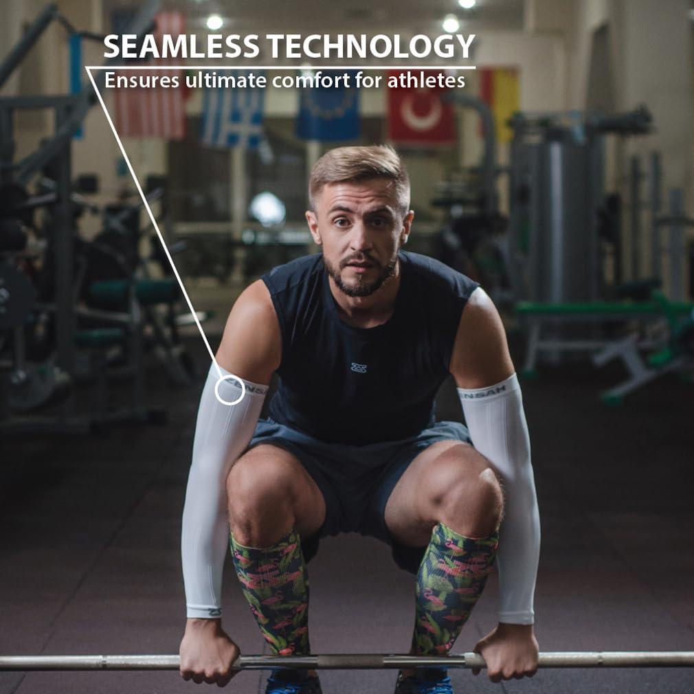 Zensah Zensah Compression Arm Sleeves - Made in USA, Thermal Arm Warmers for Cycling and Running with UV Sun Protection (Neon Pink, Small/Medium)