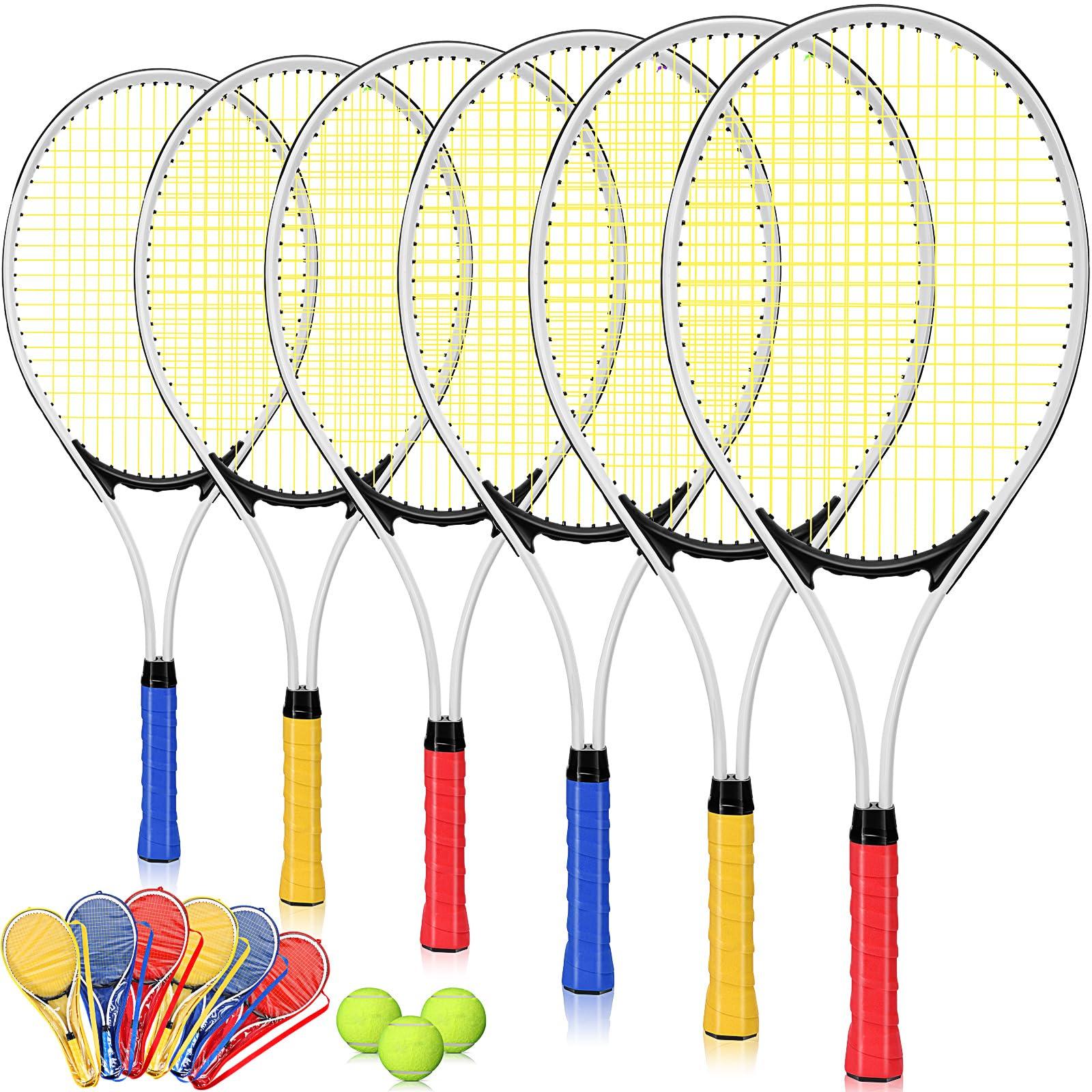 Motionchic Motionchic 6 Pcs Tennis Rackets for Adult Recreational 6 Players 27'' Tennis Racket Set with 3 Balls Lightweight Tennis Rackets for Tennis Training Beginner with Overgrip and Bag(Red)