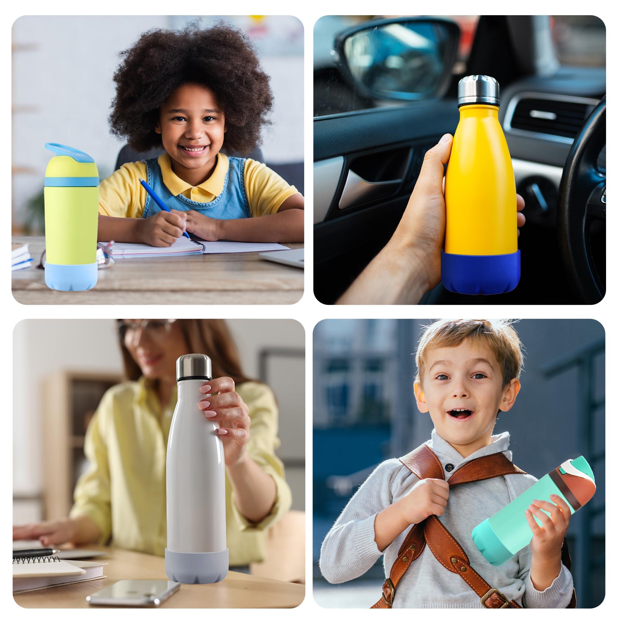 VIKIZUES VIKIZUES Silicone Boot Compatible with Owala Kids Water Bottle 14/16 oz & S'well 17oz Water Bottle and More 12/17 oz Stainless Steel Water Bottles, Anti-Slip Bottom Protector Sleeve (White)