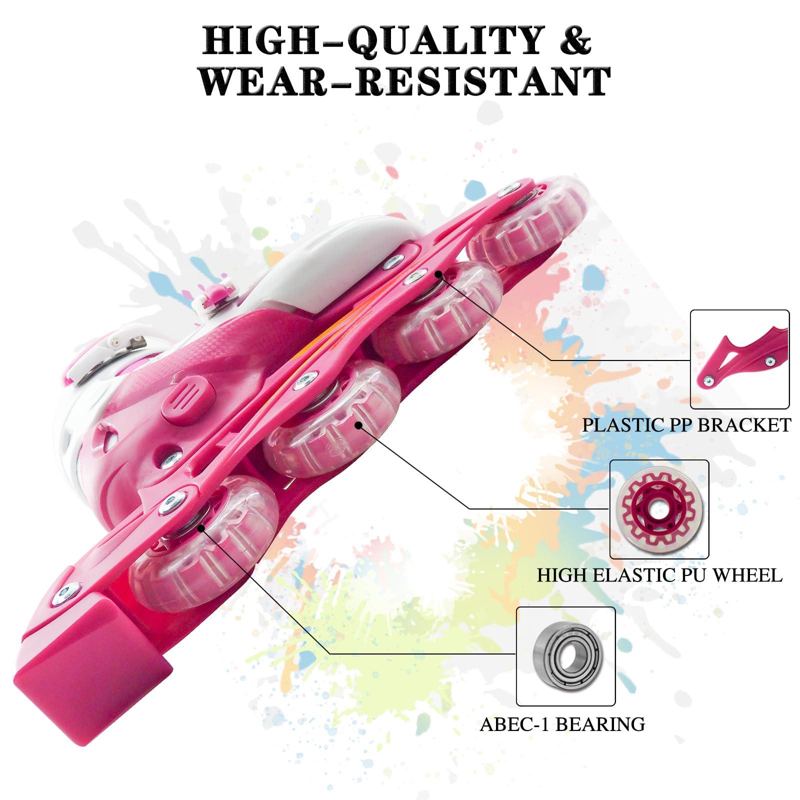 WELLWON WELLWON 4 Size Adjustable Inline Skates for Kids, Outdoor & Indoor Roller Skates with Wheels for Girls and Boys