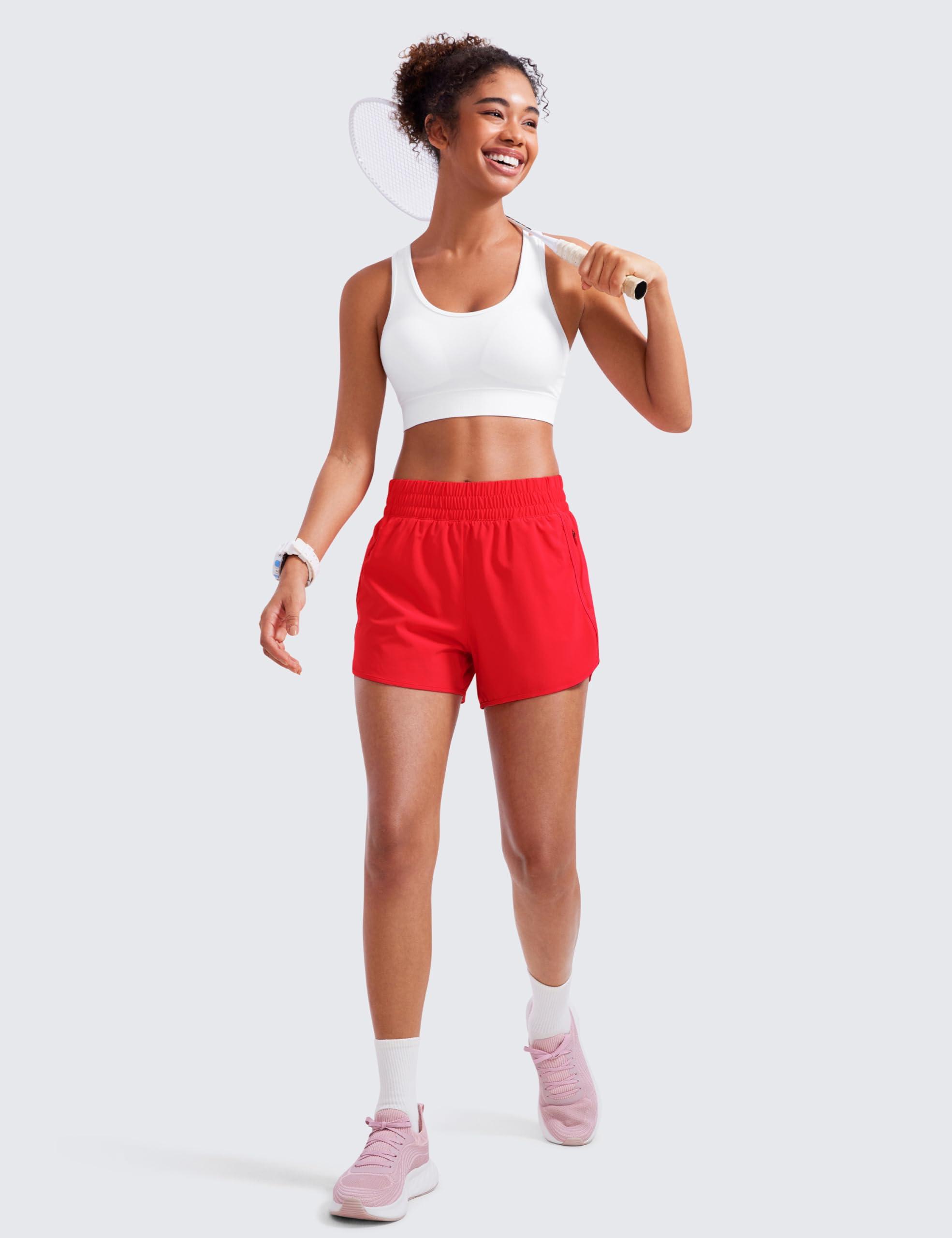 CRZ YOGA CRZ YOGA Womens High Waisted Running Shorts Mesh Liner 3'' Dolphin Quick Dry for Athletic Gym Track Workout with Zip Pocket Deep Red Large