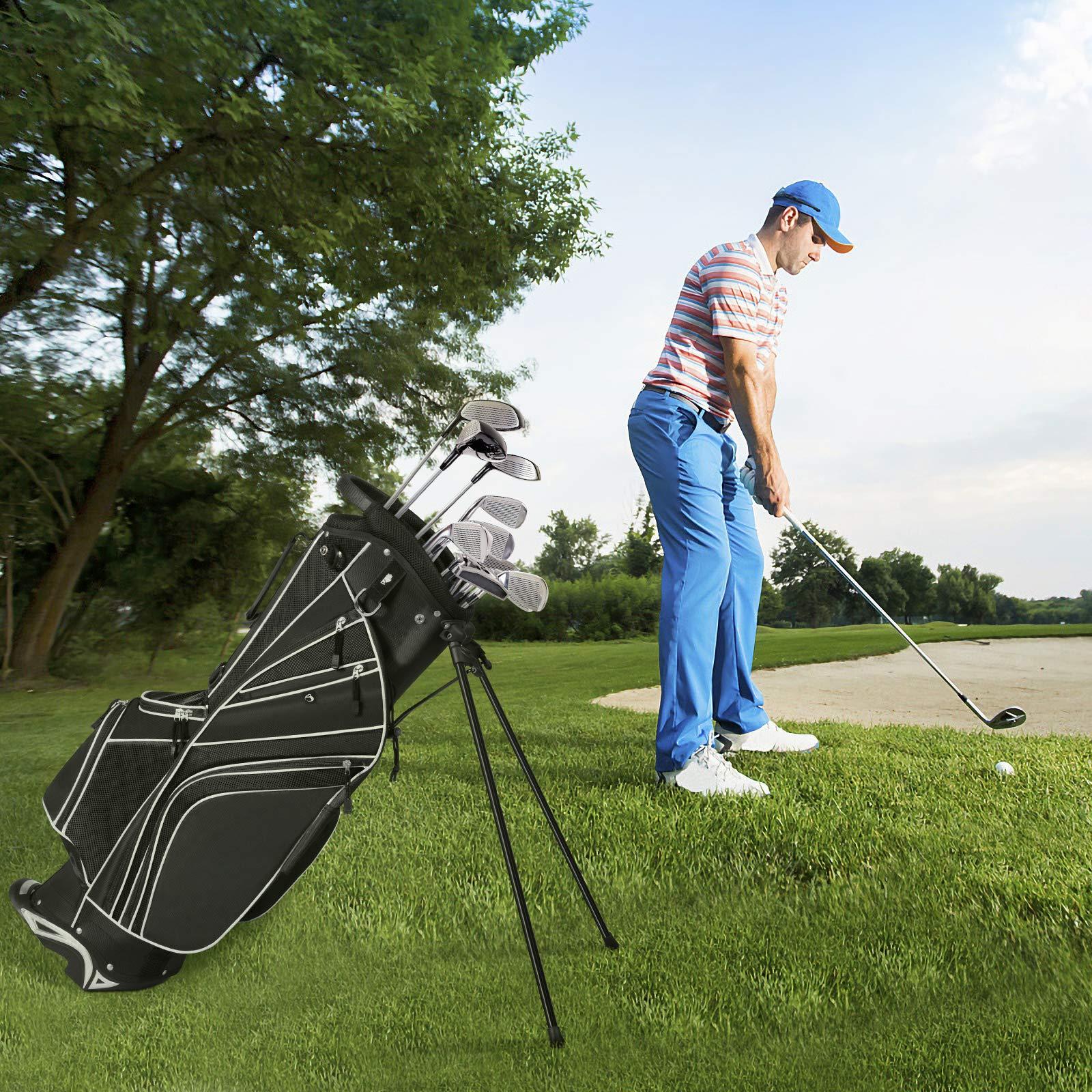 Tangkula Tangkula Golf Stand Bag with 6 Way Top Dividers, Lightweight Golf Bag with Adjustable Dual Strap & 8 Pockets, Waterproof Rain Hood, Portable for Men Women