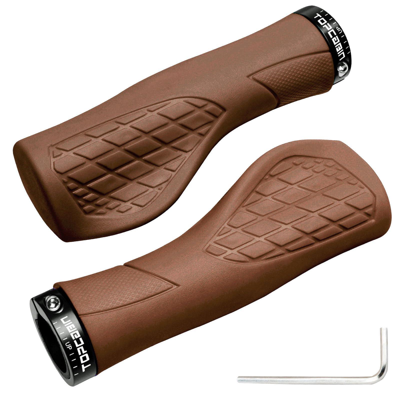 TOPCABIN TOPCABIN Bicycles Handlebar Grips, Aluminum Lock-on Ergonomic Bike Grips, Cushion Vibrations Comfort Bike Handlebar Grips, Mountain MTB BMX Bicycles Grips for Scooter (Ergonomic Rubber(Brown))