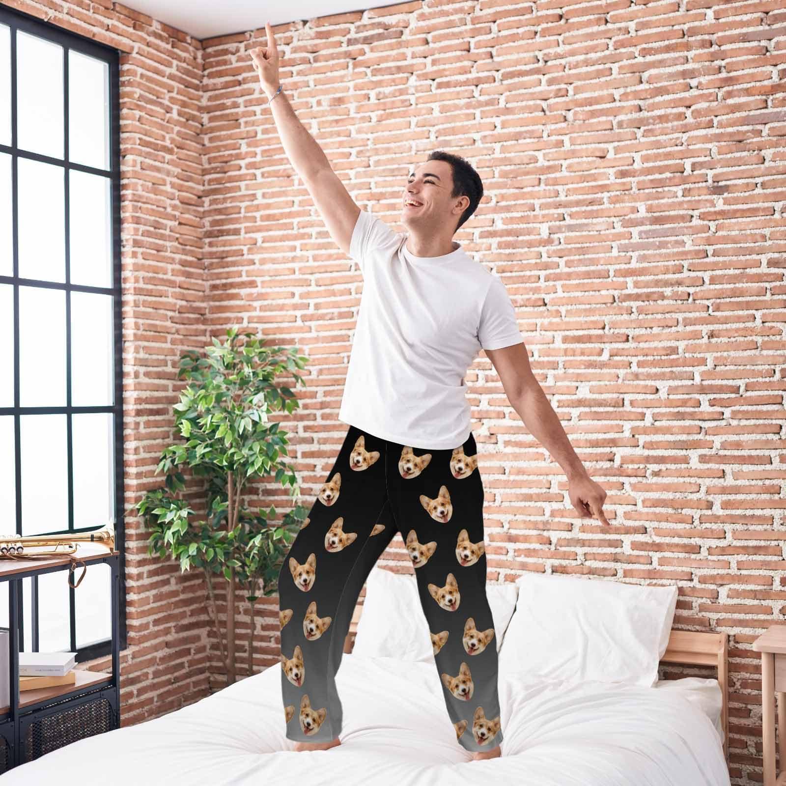 FUNAO FUNAO Personalized Couple Pajamas with Photo, Customized PJ Pants with Sock - Boyfriend, Dad Men Pants - Gradient Sleep Pajama Bottom - Daily, Christmas, Birthday, Valentin - Dog, Cat - XL