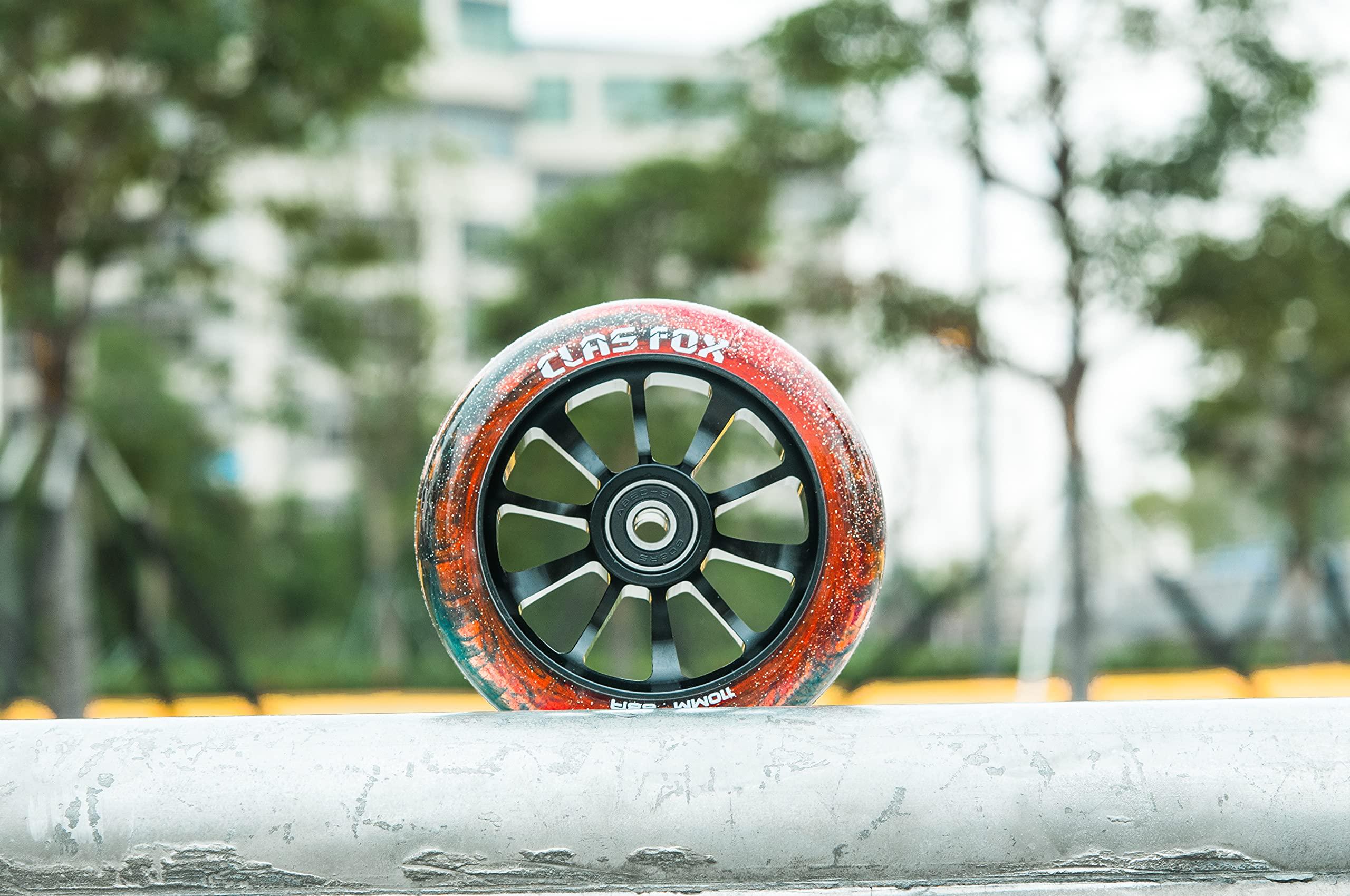 CLAS FOX CLAS FOX Pro Scooter Wheels 100mm Transparent Sparkle PU with ABEC-9 Bearings CNC Metal Core (2pcs) (Brown)