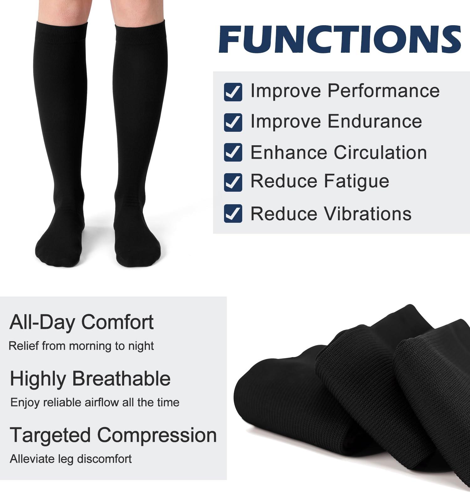 Saniripple (3 pairs)Compression Socks 20-30 mmHg Long Socks for Women and Knee High Socks for Women Black Colorful L/XL