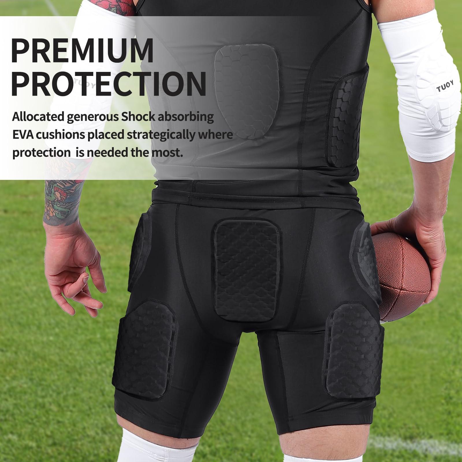 Dialudon Dialudon Football Girdle Adult Padded Compression Shorts 5-Pads Girdle Hip and Thigh Protector for Baseball Football Basketball Black