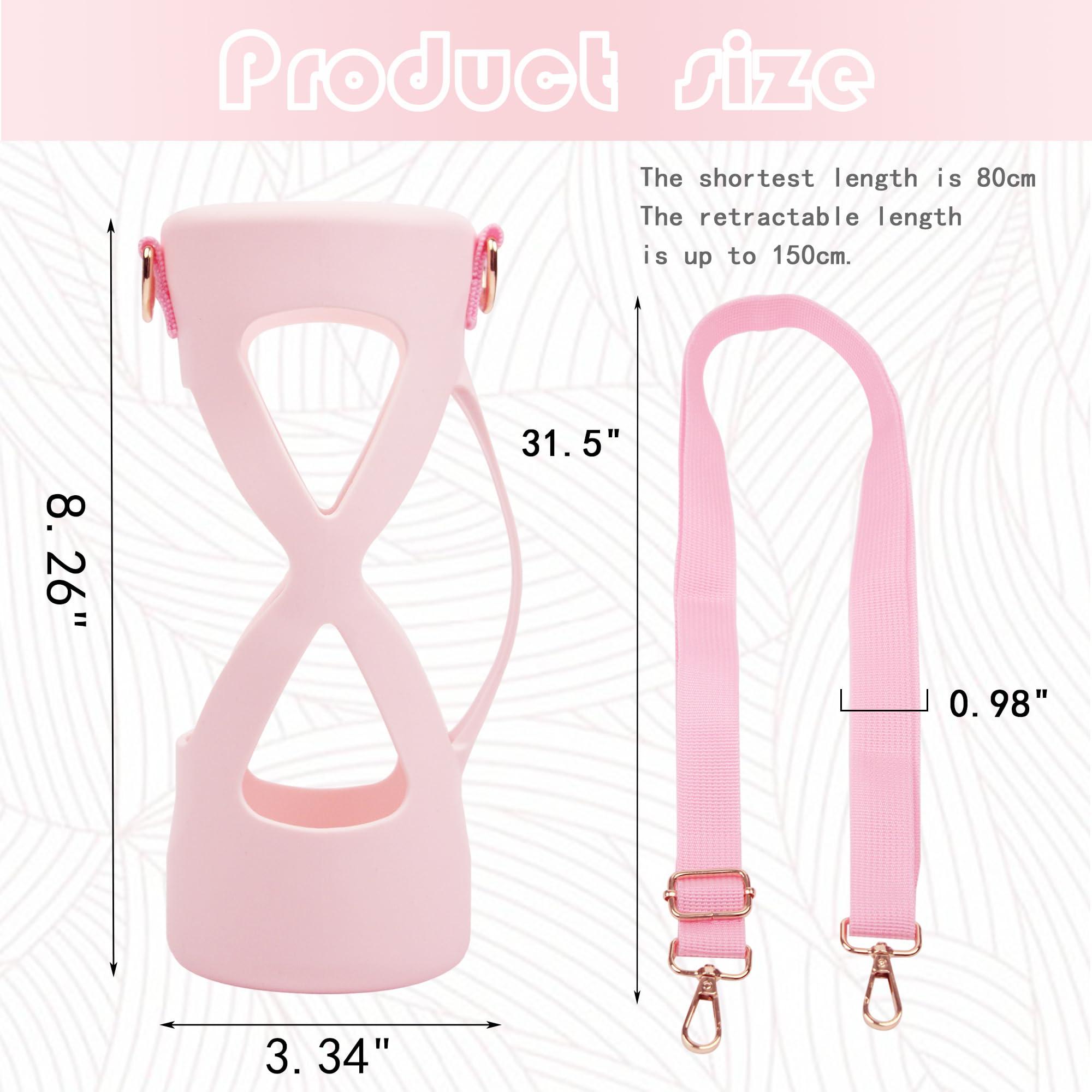 Bigwaves Bigwaves Bottle Bumper Silicone Boot Sleeve Protector with Handle for Owala Freesip Water Bottle 24 Oz, Water Bottle Carrier Grip Accessories for Running Bike, Gym Or Jogging (Single Strap, Pink)