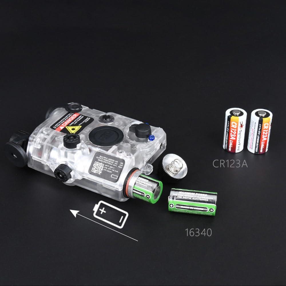 ZTFSETD Plastic LA-C-PEQ15 Box Laser Sights,Box Laser Indicator,Transparent Version,with IR Laser+Red/Green/Blue Laser Sight+Flashlight Whitelight LED,with Pressure Switch,Fit 20mm Rail (Blue Laser DE)