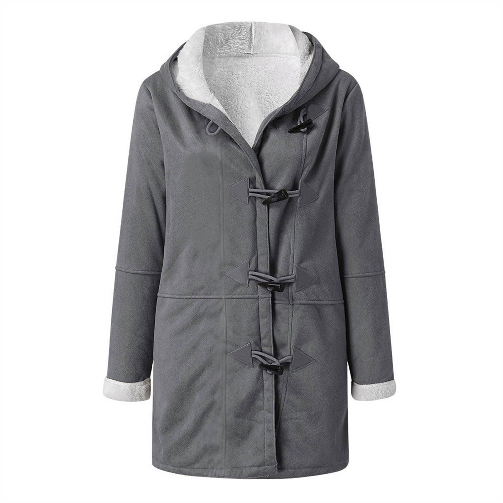 cllios Womens Winter Coats Plus Size Sherpa Jacket Fleece Lined Hooded Jacket Warm Outerwear Oversized Thick Coat Button Down Long Sleeve Cardigan Coats Overcoat with Pockets