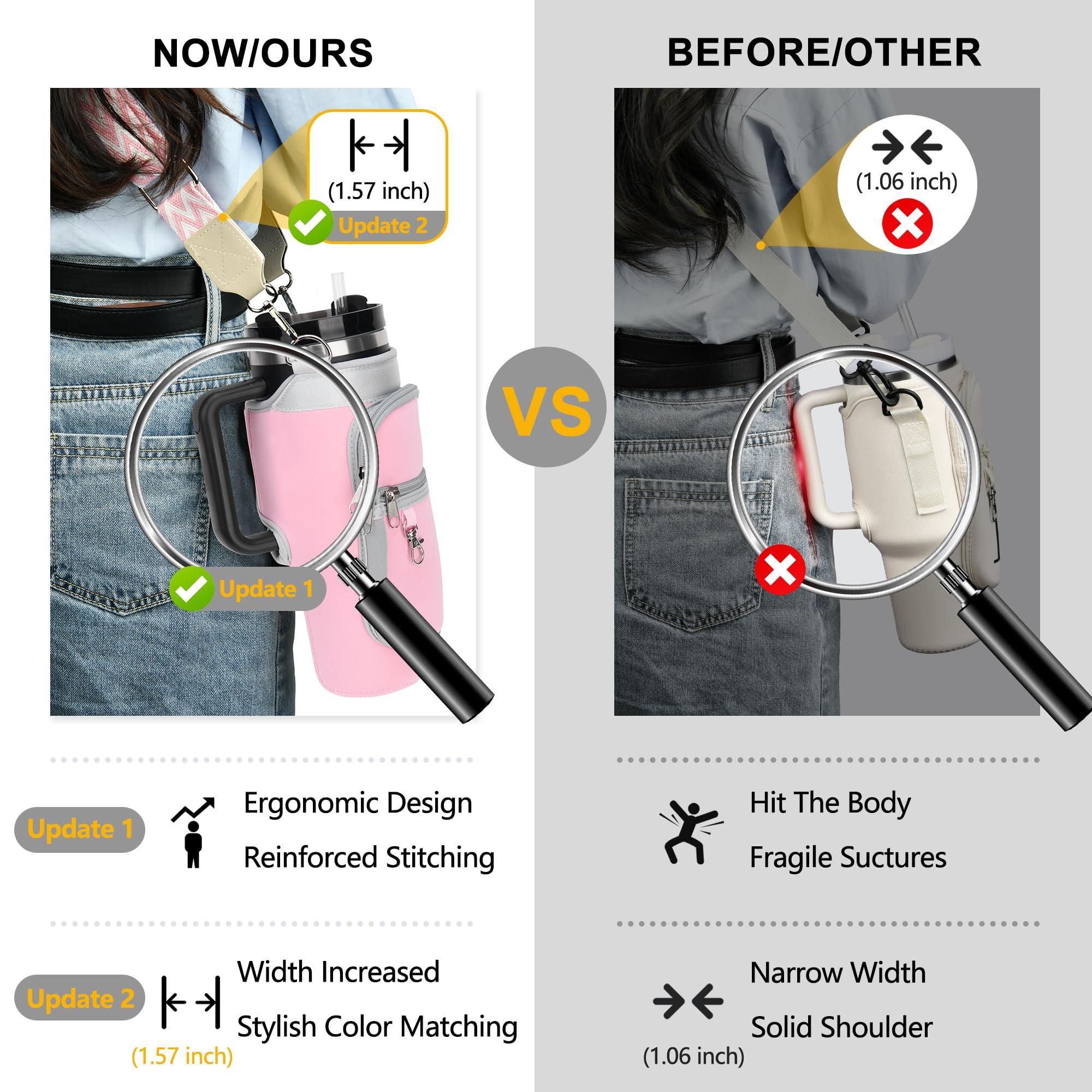 RIFESI Water Bottle Holder Carrier with Adjustable Strap for Stanley Cup 40oz with Handle, Neoprene Water Bottle Sling Bag with Phone Pocket & Carabiner Tumbler Accessories, Birthday Gifts for Men Women