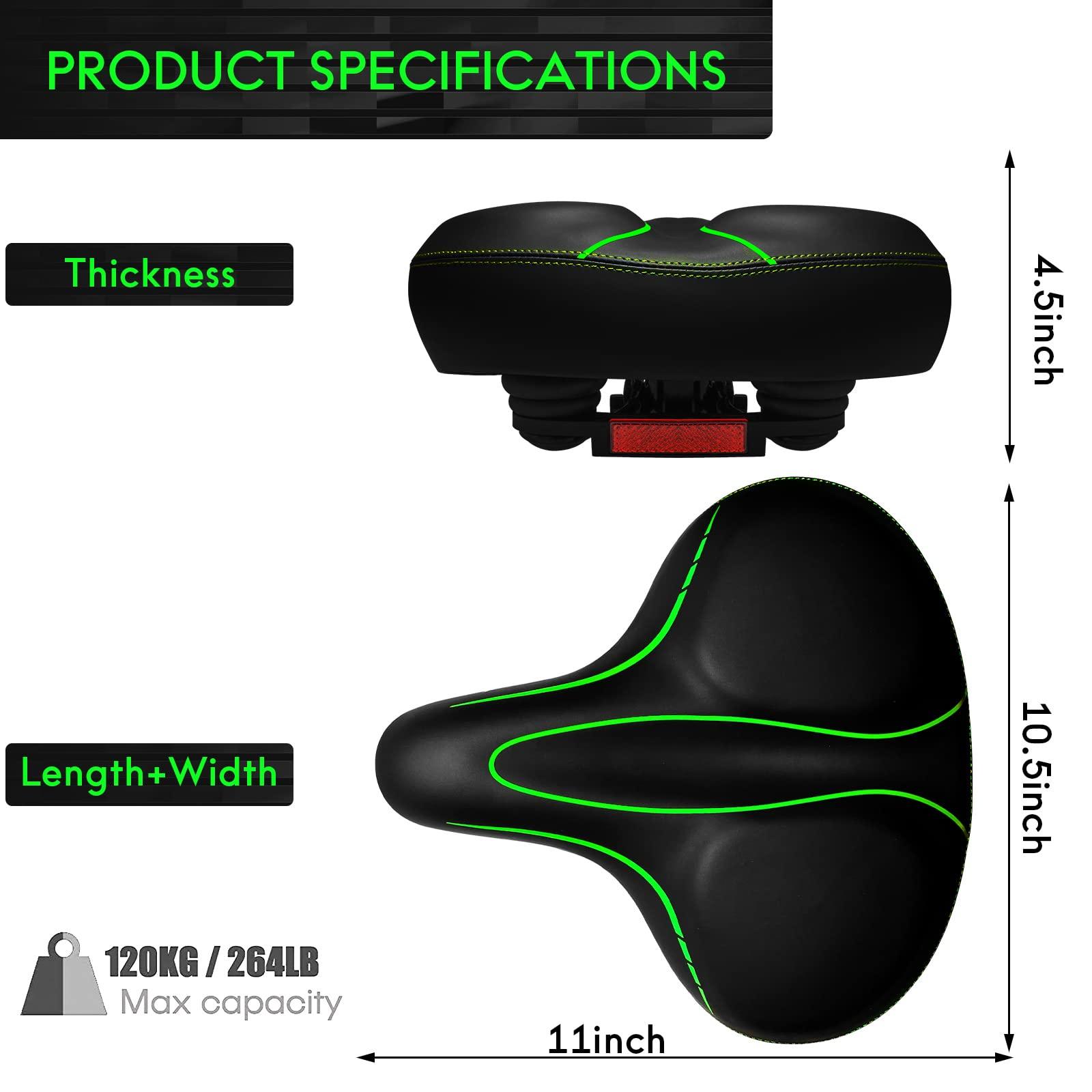 WUVOP Oversized Bike Seat, Wide Bicycle Seat for Women Men Comfort, Universal Waterproof Bike Saddle Replacement with Safety Reflective Strip for Peloton, Exercise Bikes, Cruiser, City Bikes