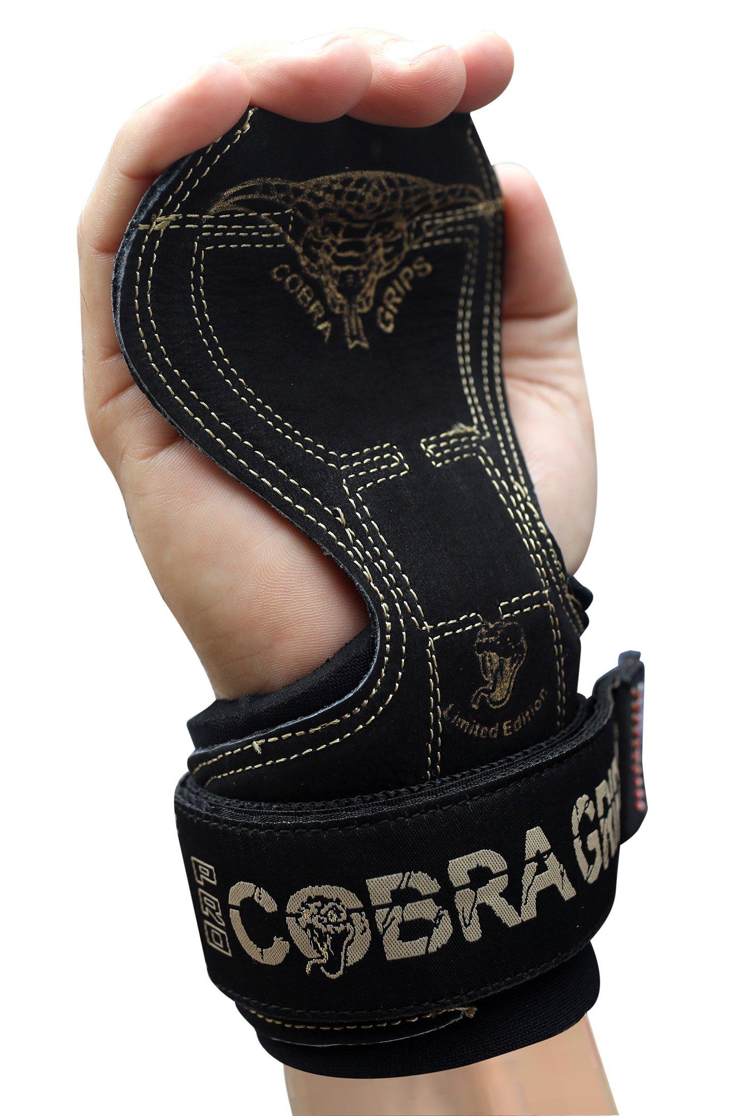 Grip Power Pads Cobra Grips PRO Weight Lifting Gloves Heavy Duty Straps Alternative to Power Lifting Hooks for Deadlifts with Built in Adjustable Neoprene Padded Wrist Wrap Support Bodybuilding (PRO Black Leather)