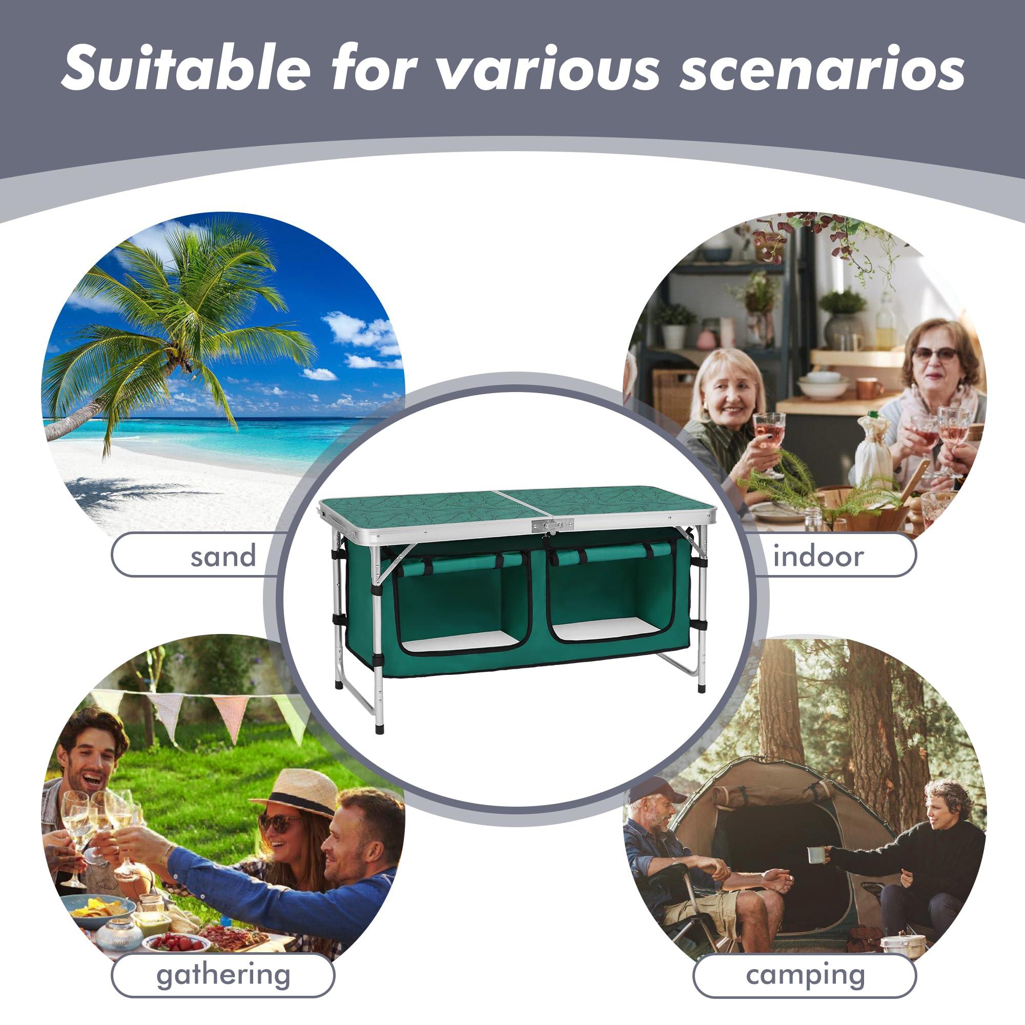 Camp Field Camp Field Camping Folding Aluminum Table with Adjustable Legs for Outdoor Travel Beach, Backyards, BBQ, Party and Picnic Foldable Table