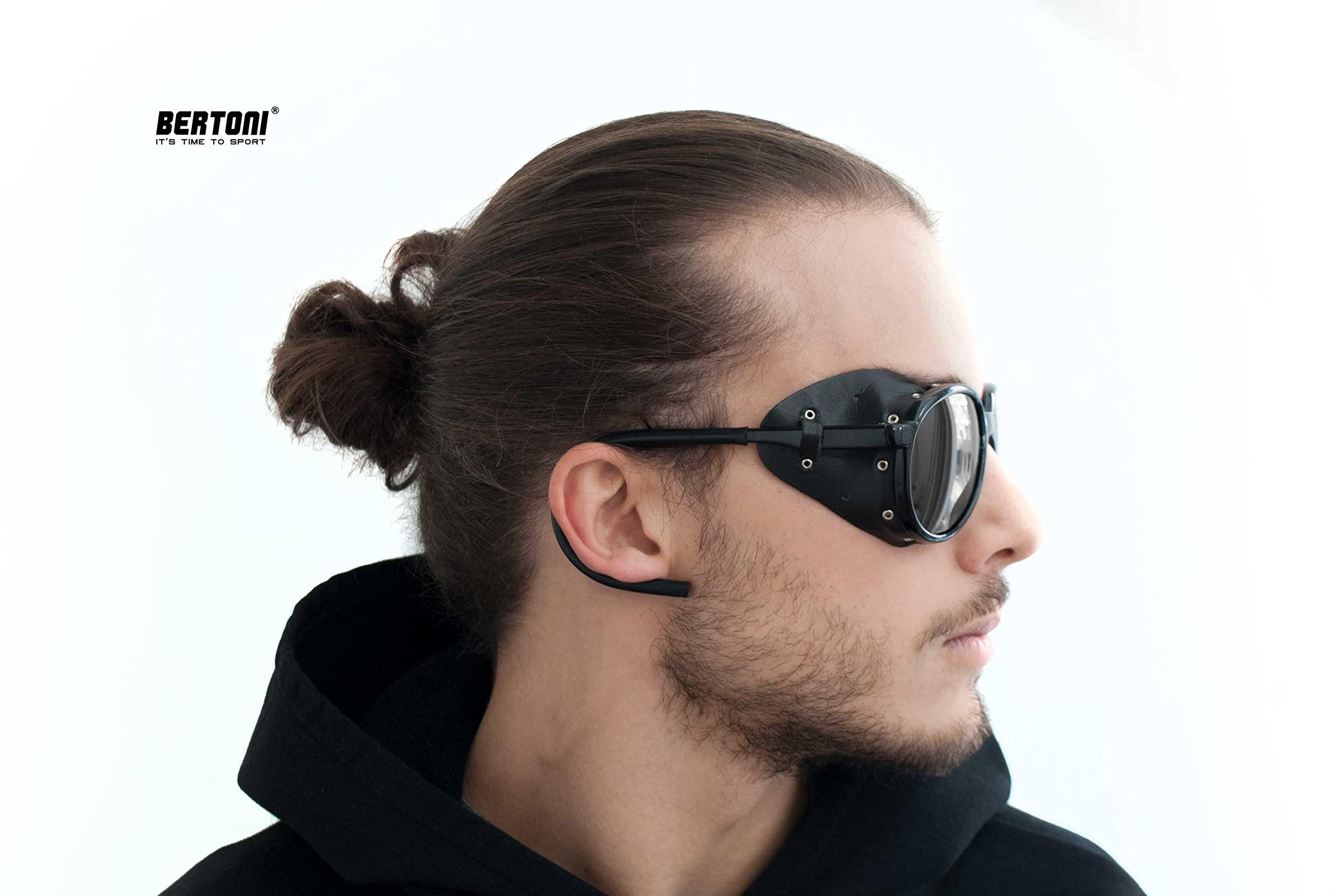 Bertoni Bertoni Glacier Polarized Sunglasses for Mountain Hiking Trekking Ski mod Cortina Italy Shiny Black (Photochromic Polarized Yellow)