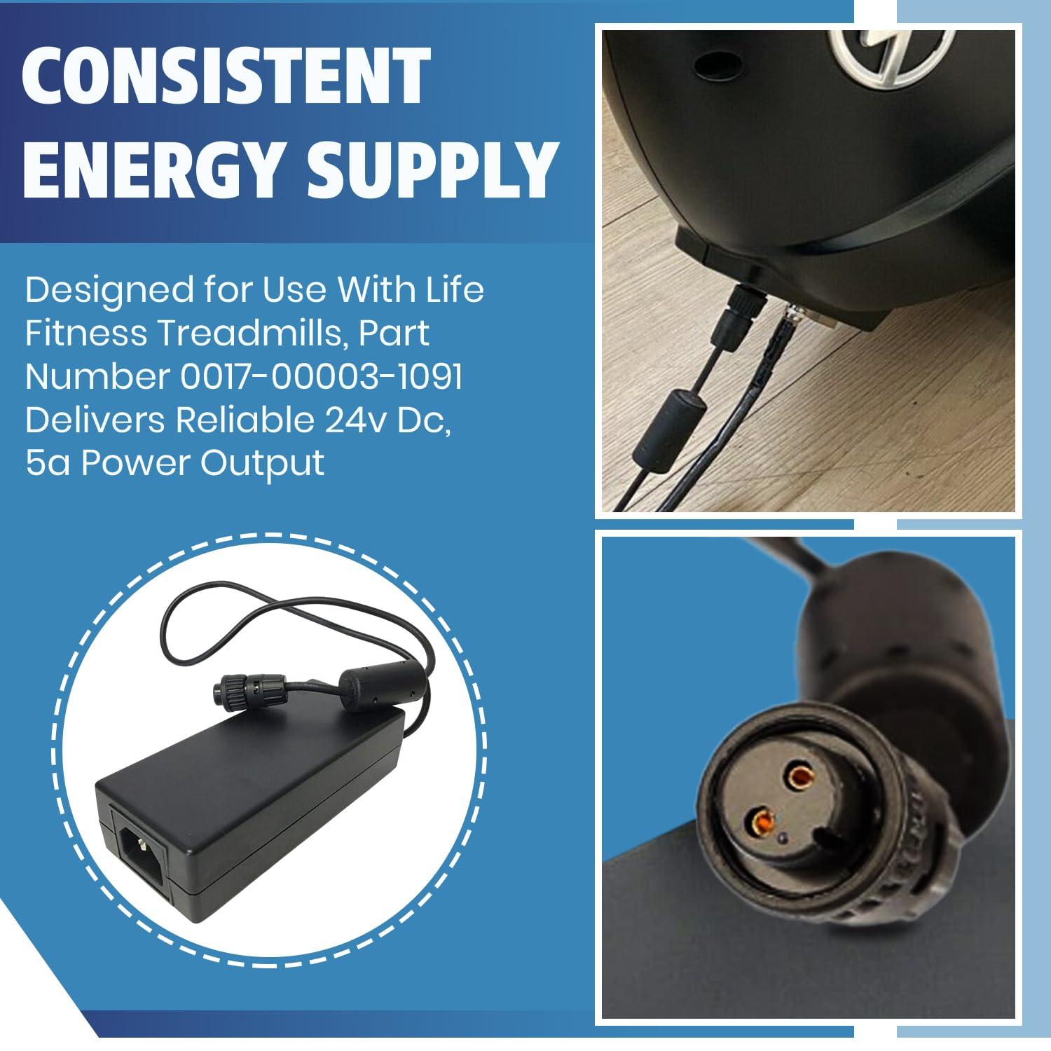 Hydra Fitness Exchange Power Supply Cord DC Adapter 5A, 24V 0017-00003-1091 Work W Life Fitness Treadmill
