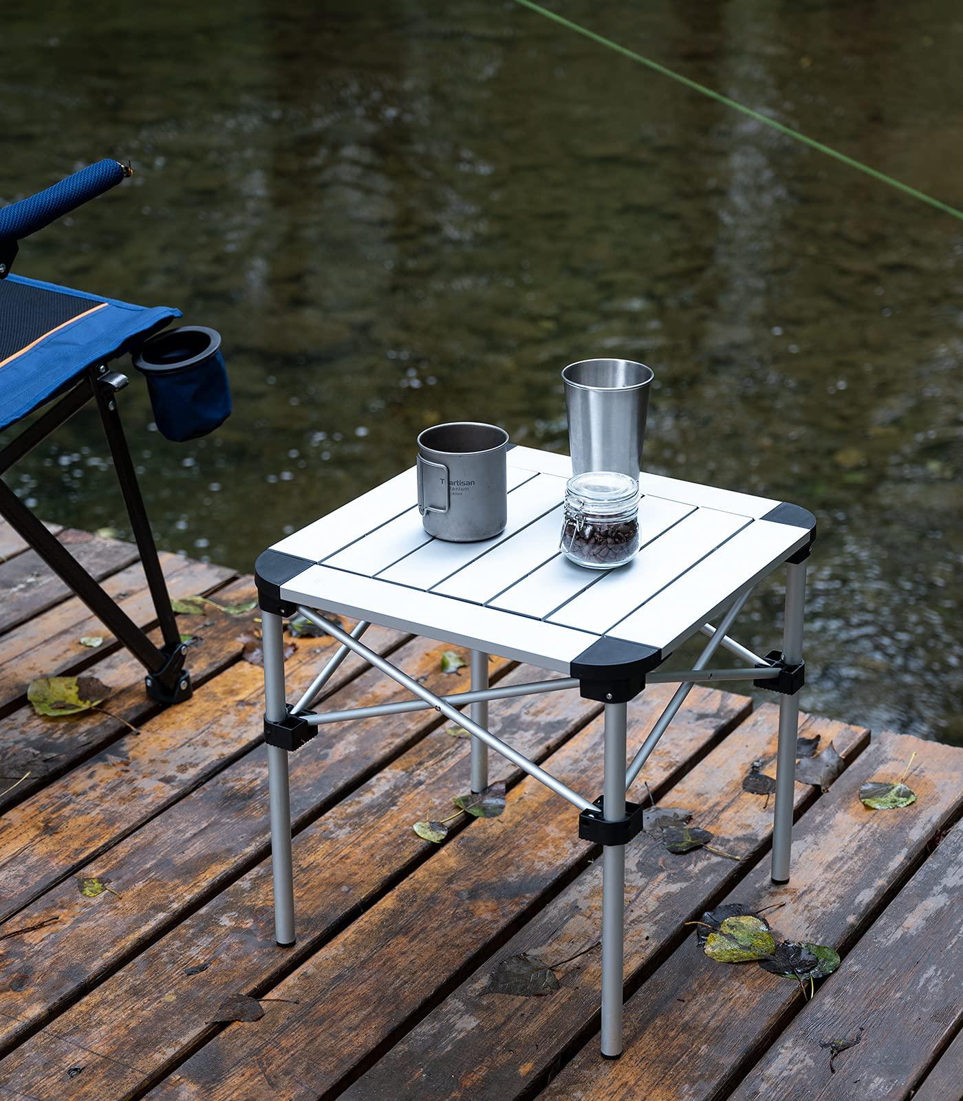 iClimb iClimb 1 Lightweight Stable Folding Square Table and 1 Ultralight Compact Anti-Sinking Large Feet Chair Bundle, for Adult Outdoor Camping Beach Concert