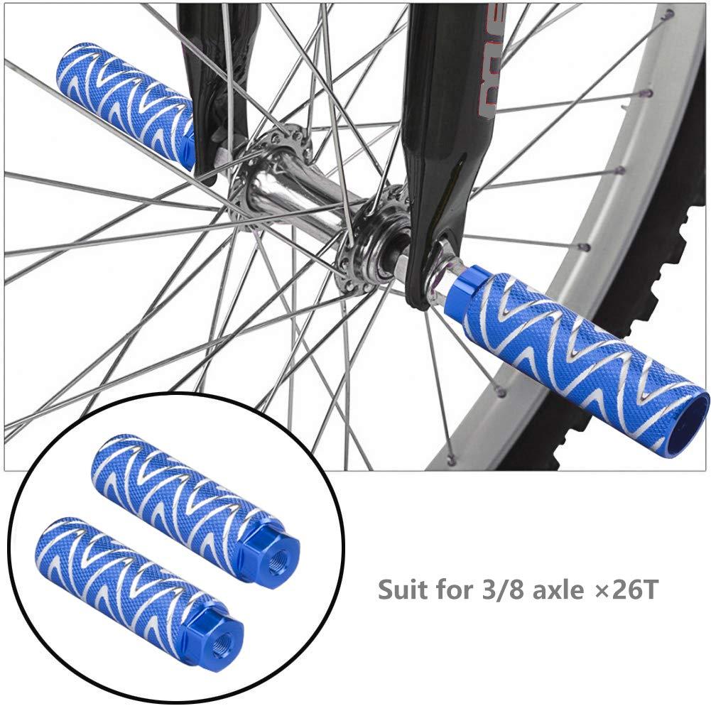 KINSPORY KINSPORY 4PC Bike Pegs for 3/8 inch Axles, Aluminum Alloy Anti-Skid BMX Bicycle Pegs for Mountain Bike Backseats Stands Cycling Rear Stunt Pegs (W' Blue)