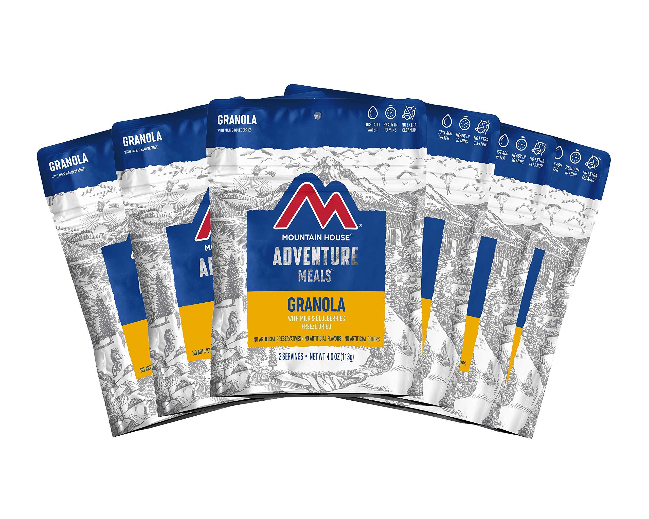 Mountain House Mountain House Granola with Milk & Blueberries | Freeze Dried Backpacking & Camping Food | 6-Pack (0055450) & Classic Spaghetti with Meat Sauce | Freeze Dried Backpacking & Camping Food |2 Servings