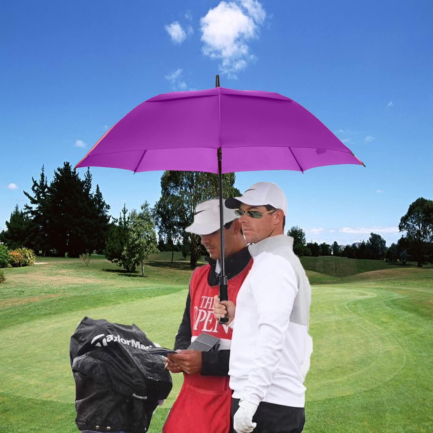 MRTLLOA MRTLLOA 72 Inch Automatic Open Purple Golf Umbrella, Extra Large Oversize Double Canopy Vented Windproof Waterproof Sports Stick Umbrellas for Rain (Purple, 72 Inch)