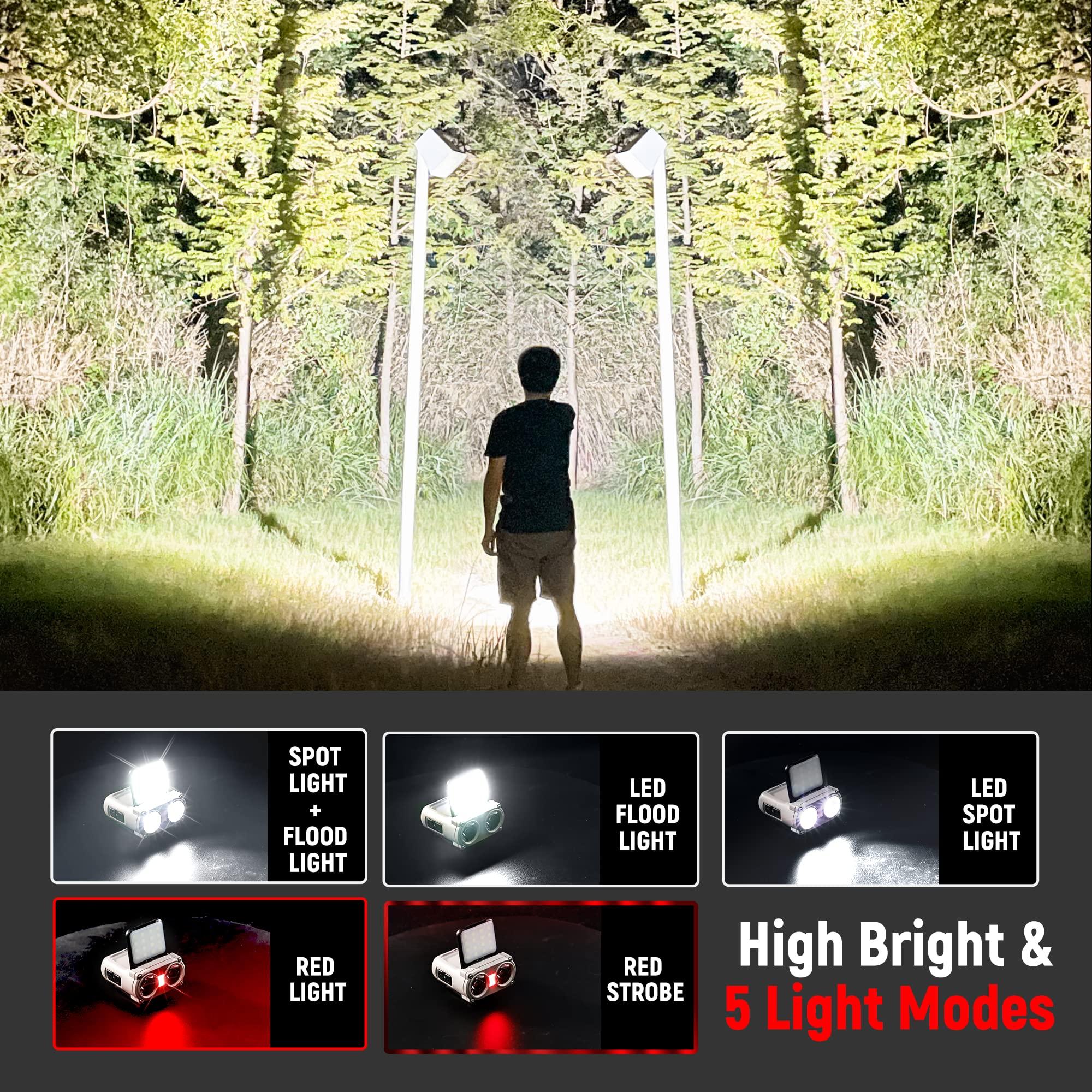 Hopedone Hopedone LED Hard Hat Light, 800Lumens Rechargeable Dimmable Clip on Cap Lights, 180Adjustable Hands Free Hat Flashlight Headlamp Waterproof for Running, Camping, Hunting, Cycling (Black)