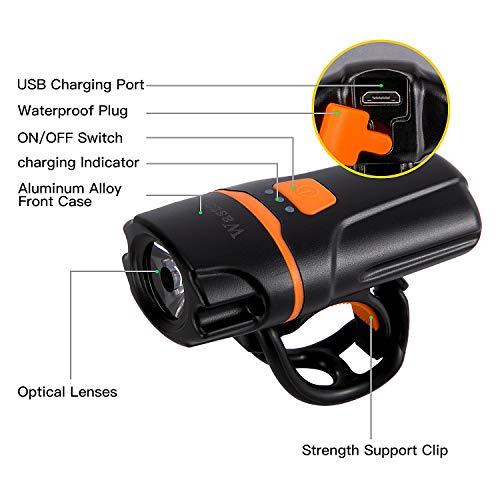 Wastou Wastou Bike Lights, Super Bright Bike Front Light 1200 Lumen, IPX6 Waterproof 6 Modes Cycling Light Flashlight Torch with USB Rechargeable Tail Light(USB Cable Included)
