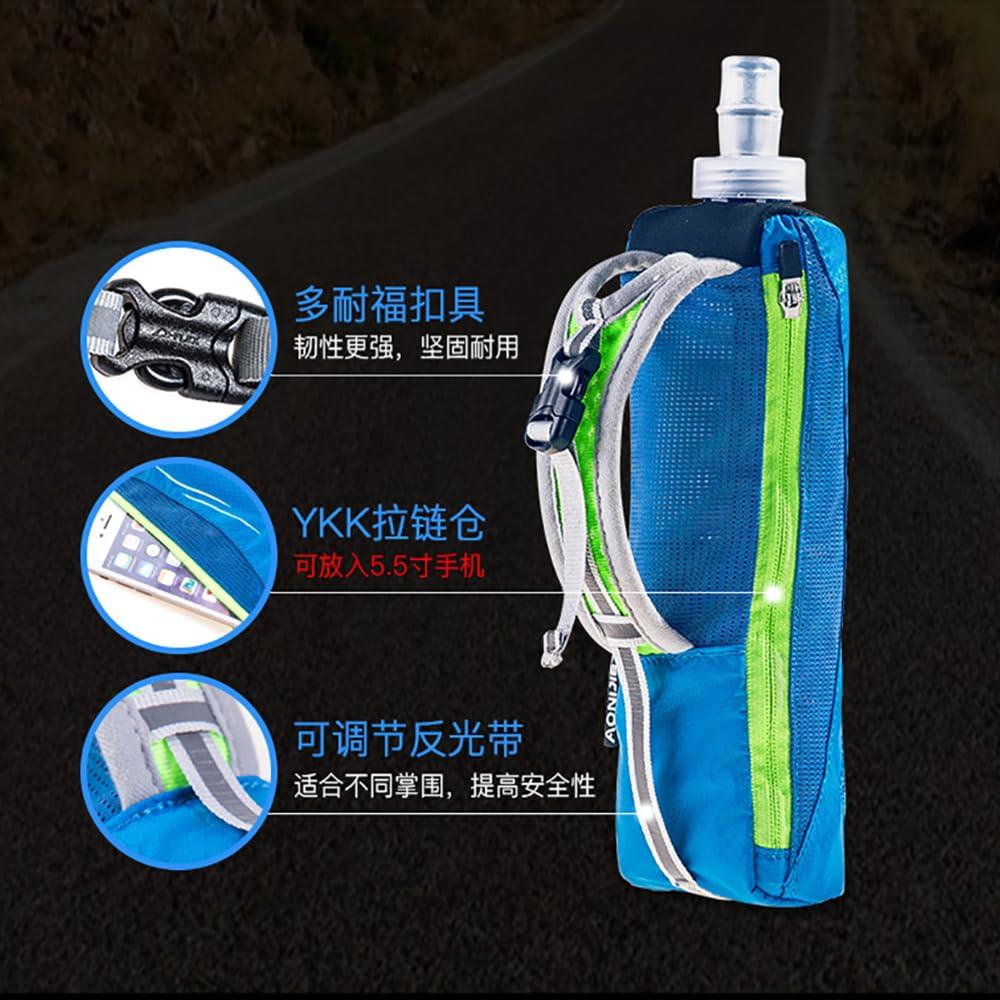 OUNERGY OUNERGY Handheld Water Bottle Bag with 500ml Soft Flask, Wear-Resistant Hydration Pack Suitable for Running Hiking Cycling (Blue-with Bottle)