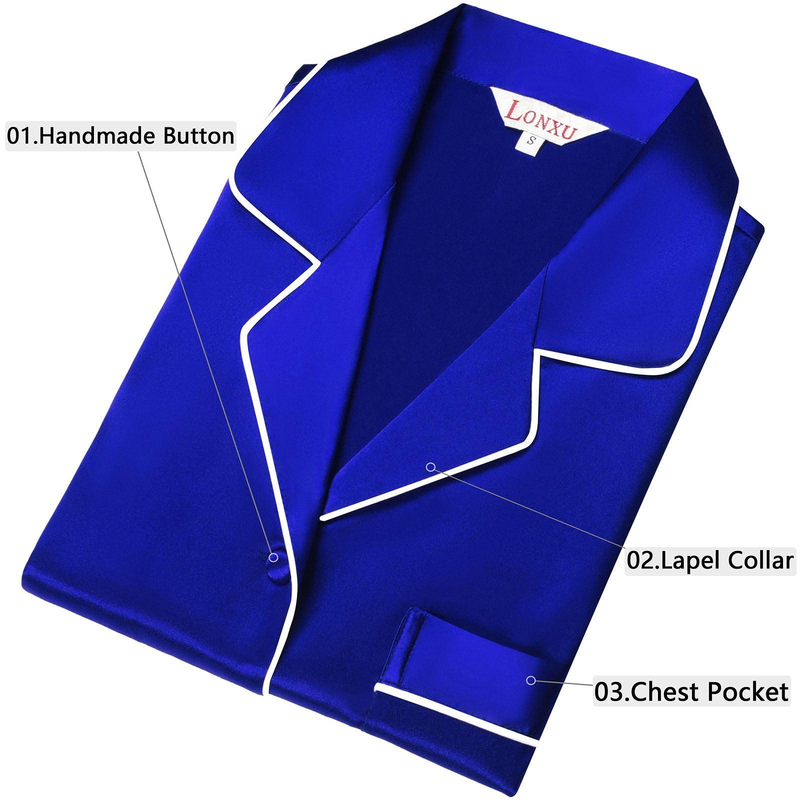 Lonxu Womens Silk Satin Pajamas Set Sleepwear Loungewear Invy M Royal Blue