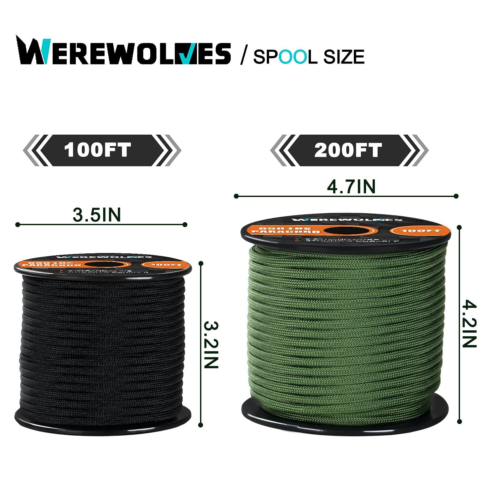 WEREWOLVES 650lb Paracord/Parachute Cord - 9 Strand Paracord Rope - 100\', 200\' Spools of Parachute Cord, Type III Paracord for Camping, Hiking and Survival (Purple Mix, 100 Feet)