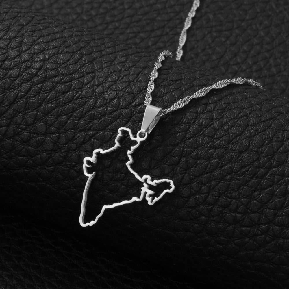 Dan CECE KELE Map Pendant Necklace - India Map Necklace for Unisex Jewelry, Indian Hollow Out Map Pendant Party Dress Accessories Ethnic Style, Charm Patriotic Personalized Symbol Necklace Gift,Gold,60Cm Chain