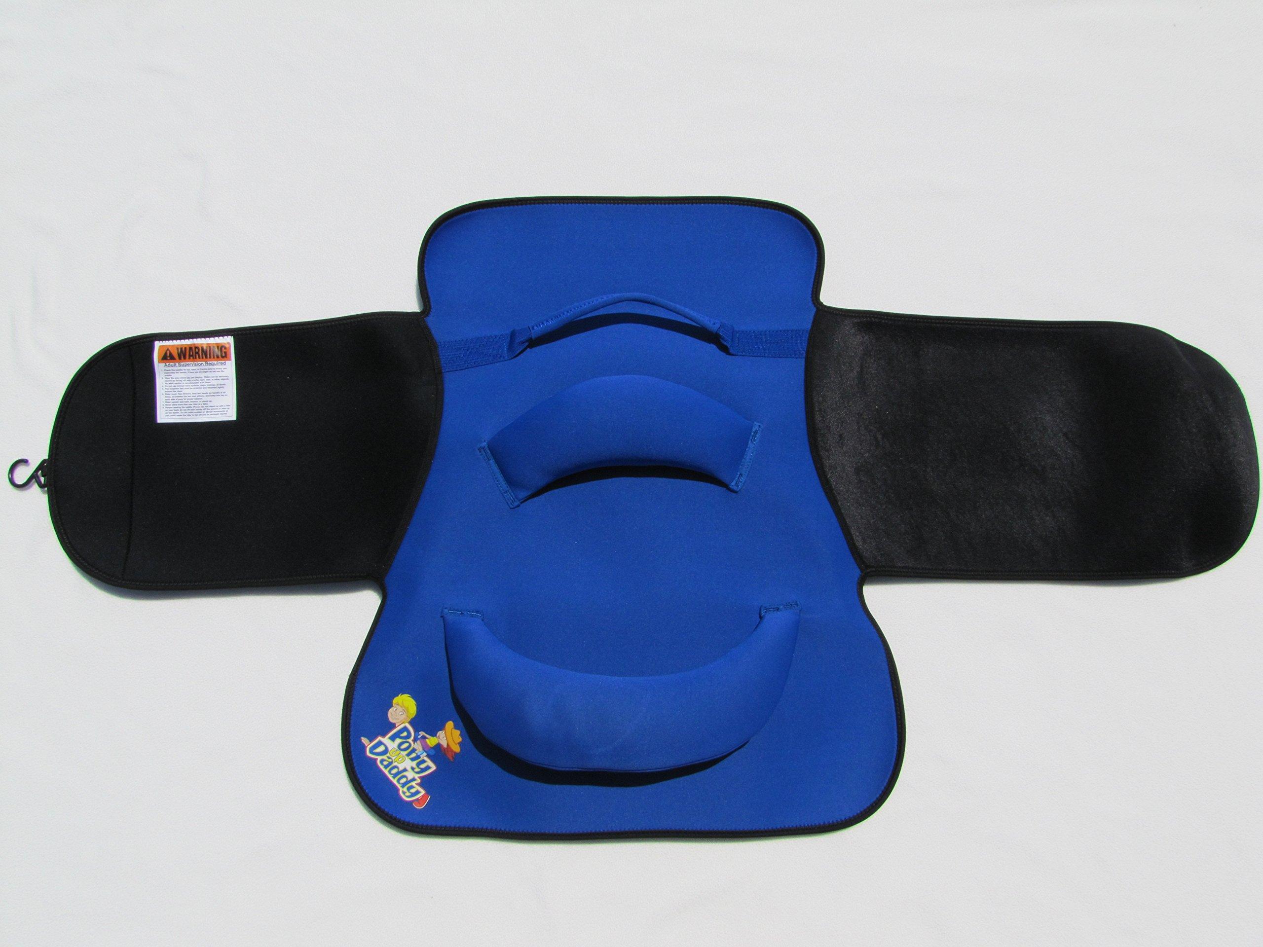 Pony Up Daddy Pony Up Daddy - Neoprene Parent Saddle with Easy Close Strap - Features Padded Seat and Grab Handle for Safe and Comfortable Play Pony Rides - Fits Up to 50\" Chest Size - Sheriff Blue