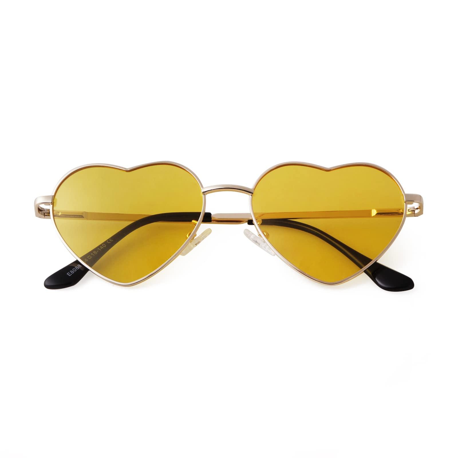 Laurinny Laurinny Retro Heart Sunglasses Polarized for Women Men Yellow Heart Shaped Glasses Metal Frame Spring Hinge