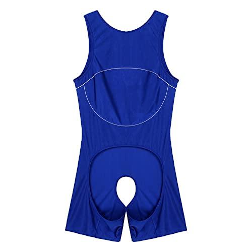 Linjinx Linjinx Men\'s Spandex Slim Fit Open Crotchless Wrestling Singlets Leotard Underwear Jumpsuits Blue XX-Large