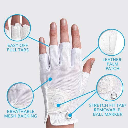 TGW TGW Women\'s Players Half Finger Golf Glove 1/2 Glove White Medium/Large Right