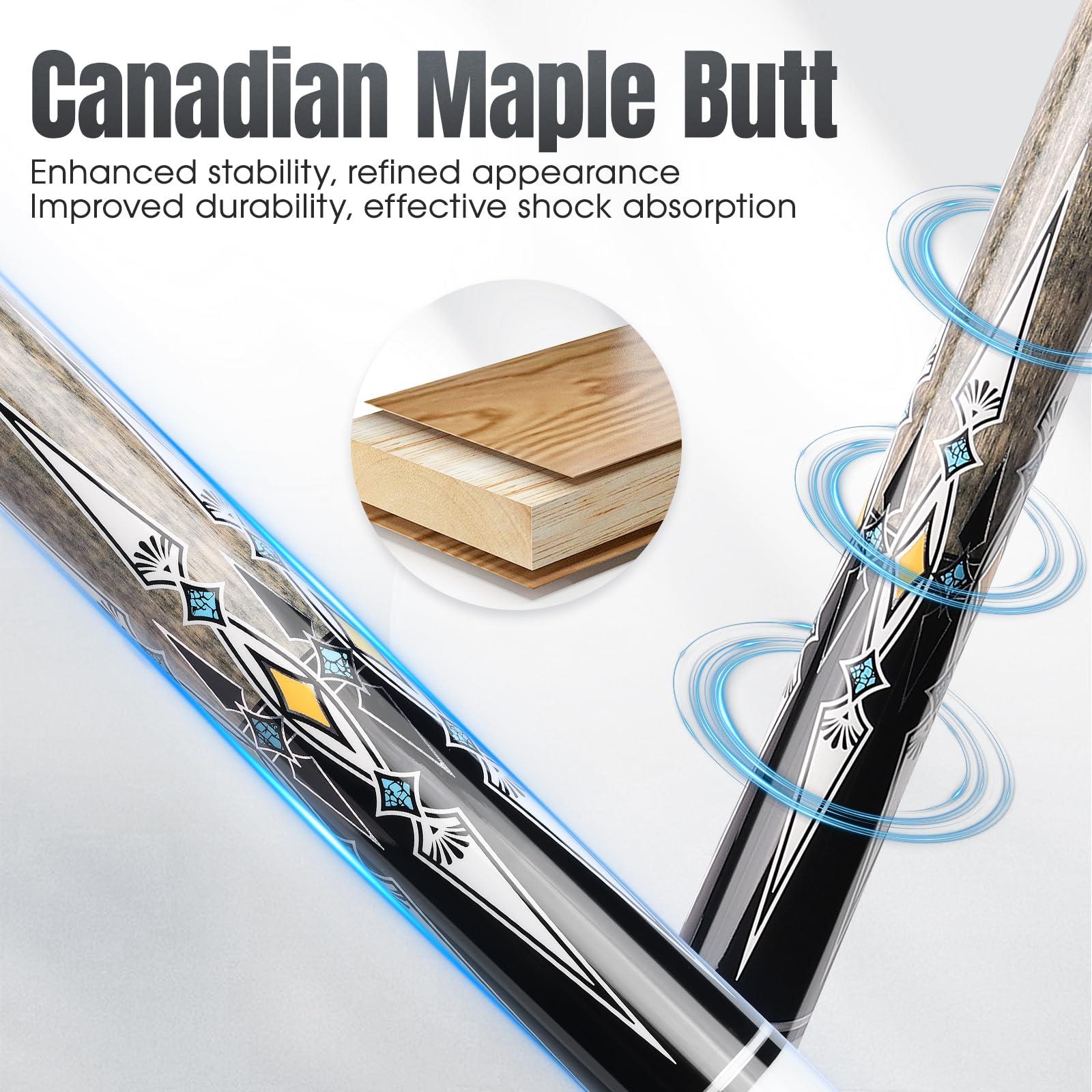 PODAYUDE PODAYUDE Carbon Fiber Pool Cue, 12.5mm Tip Low Deflection Billiard Cue Sticks Pool Sticks, 58\" Pool Cues with Velvet Bag, 19-19.5oz