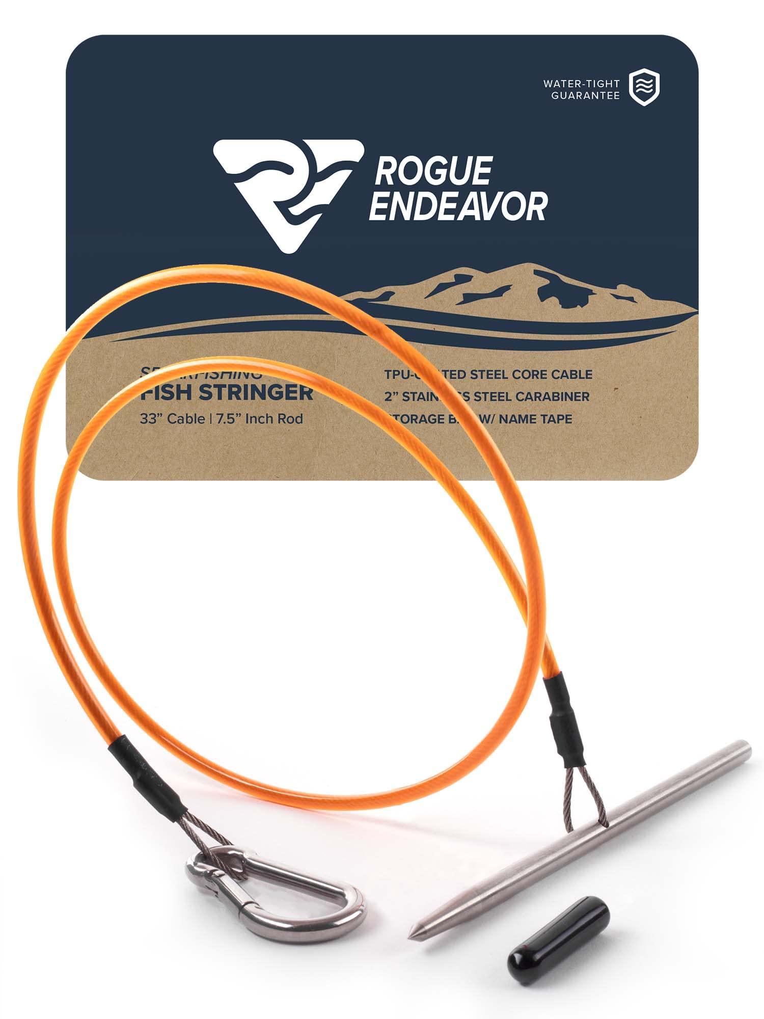 Rogue Endeavor Rogue Endeavor Spearfishing Stringer- Coated Stainless Steel 33\" Cable, Heavy Duty 2\" Stainless Carabiner, 7.5\" Inch Sharpened Rod + Carrying Bag (Orange)