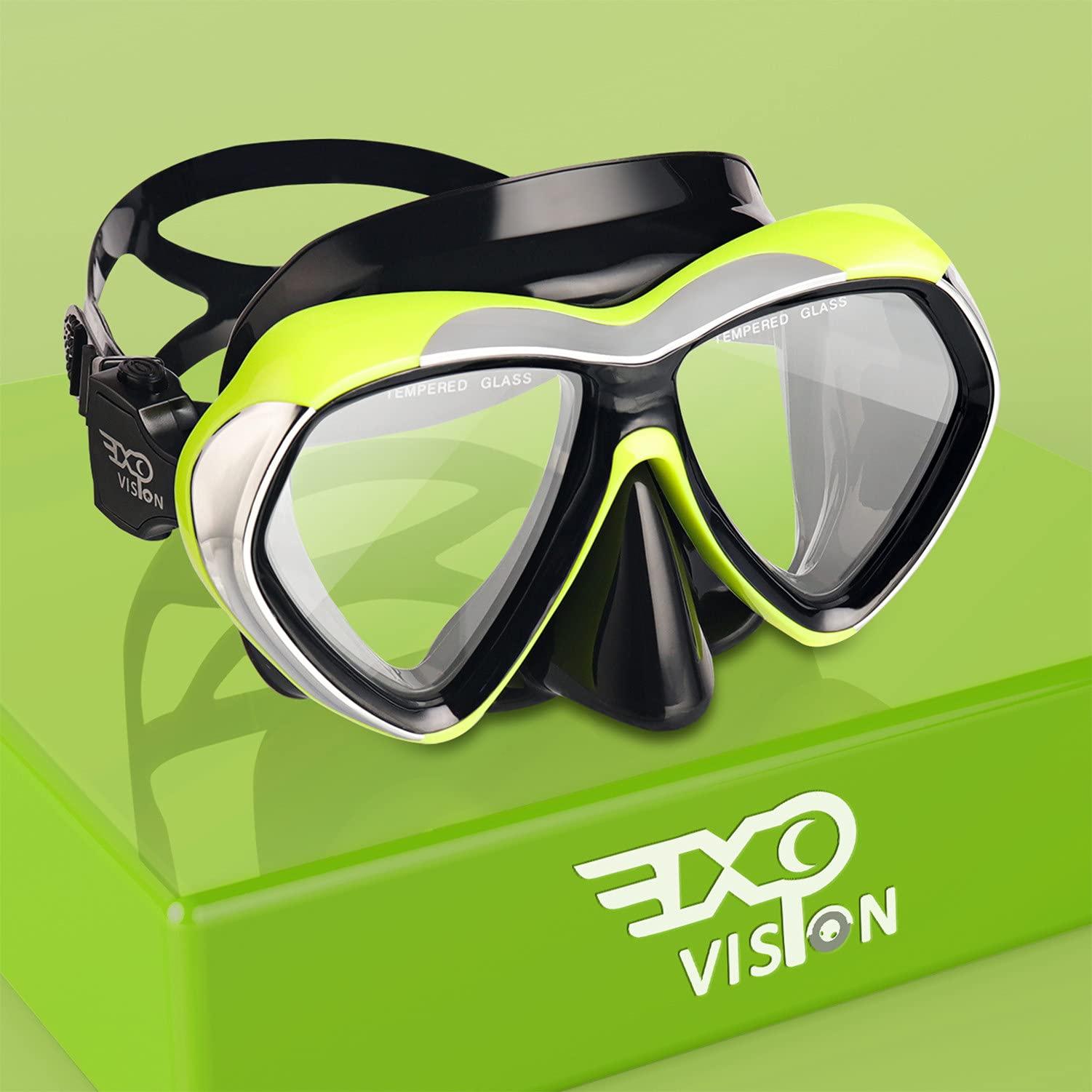 EXP VISION Adult Scuba Diving Mask, Anti-Fog Snorkel Goggles Tempered Glass Swim Mask Goggles with Nose Cover Professional Snorkeling Gear for Diving Snorkeling (Yellow)